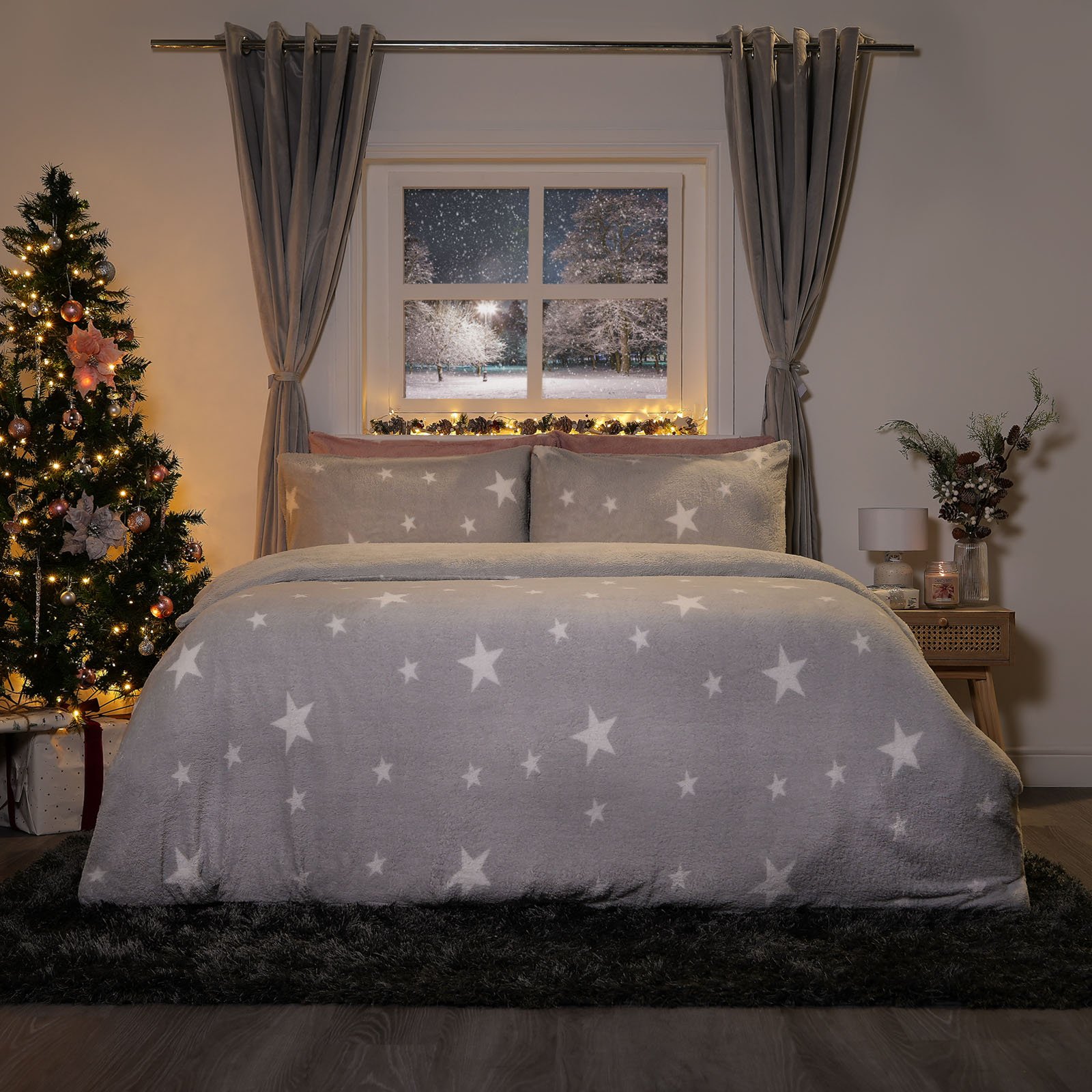 OHS Star Teddy Duvet Cover Set Grey - Double