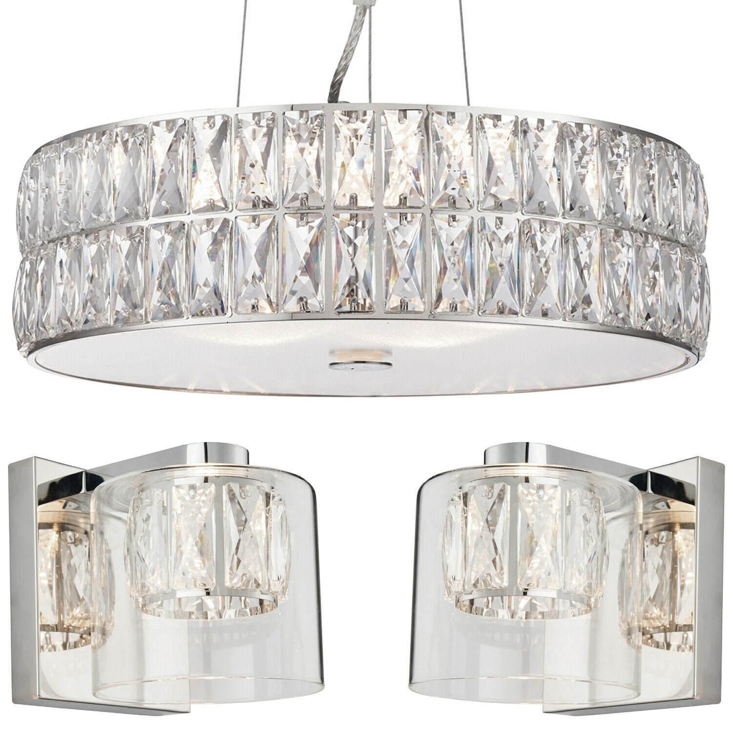 Loops Direct Crystal Glass Pendant and Wall Lights - Chrome