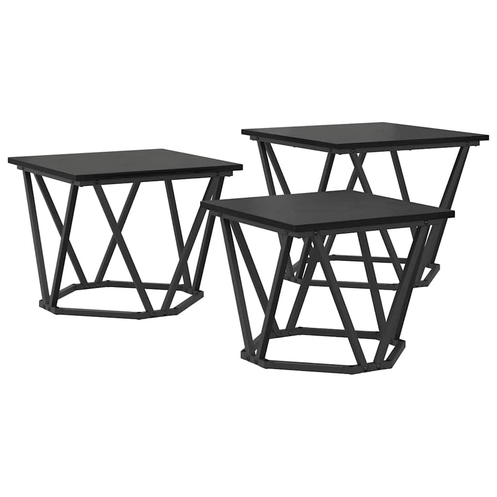 Walplus Pack of 3 Coffee Table - Black Oak - 50 x 50 x 40 cm
