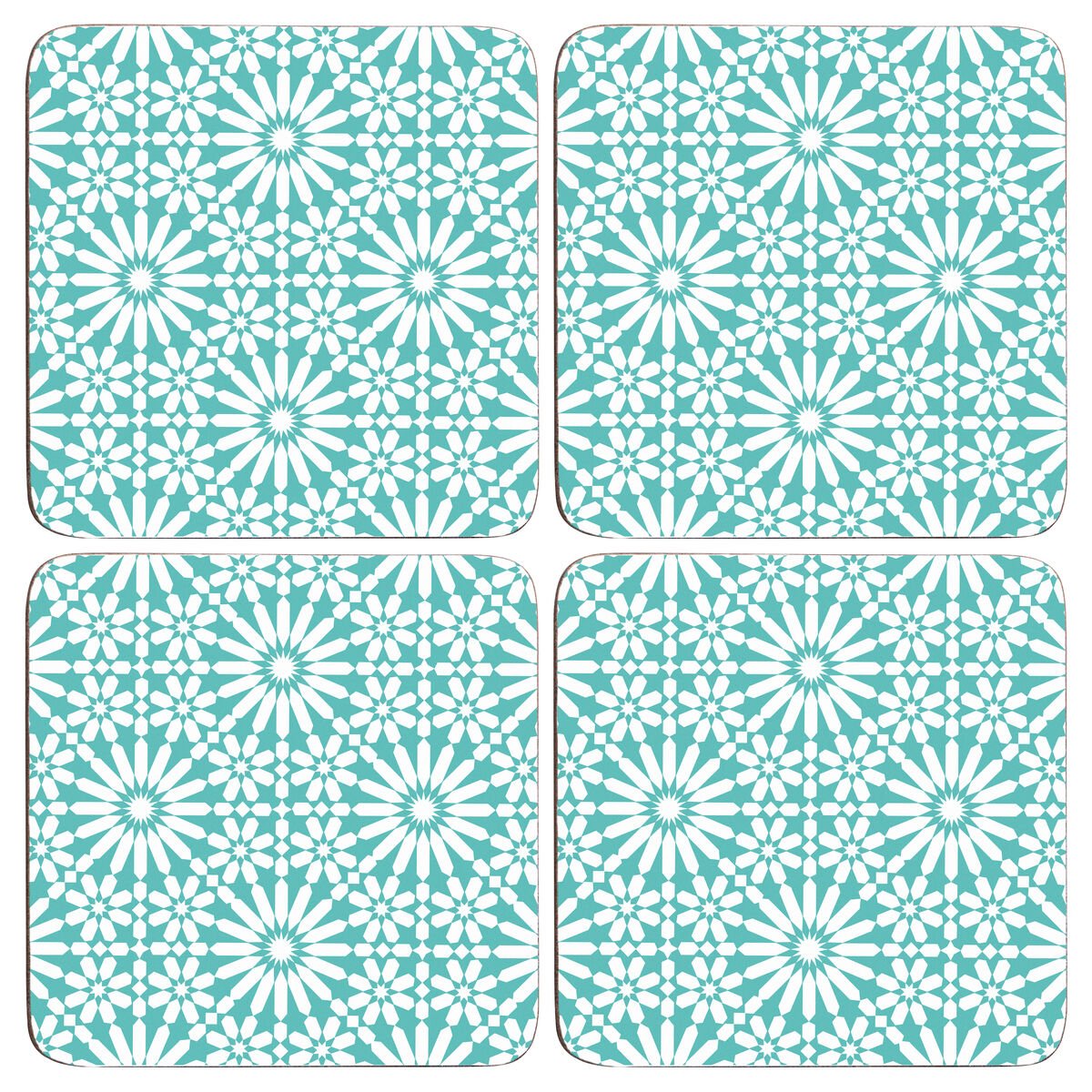 Orsina Set Of 4 Garland Cork Coasters - Blue