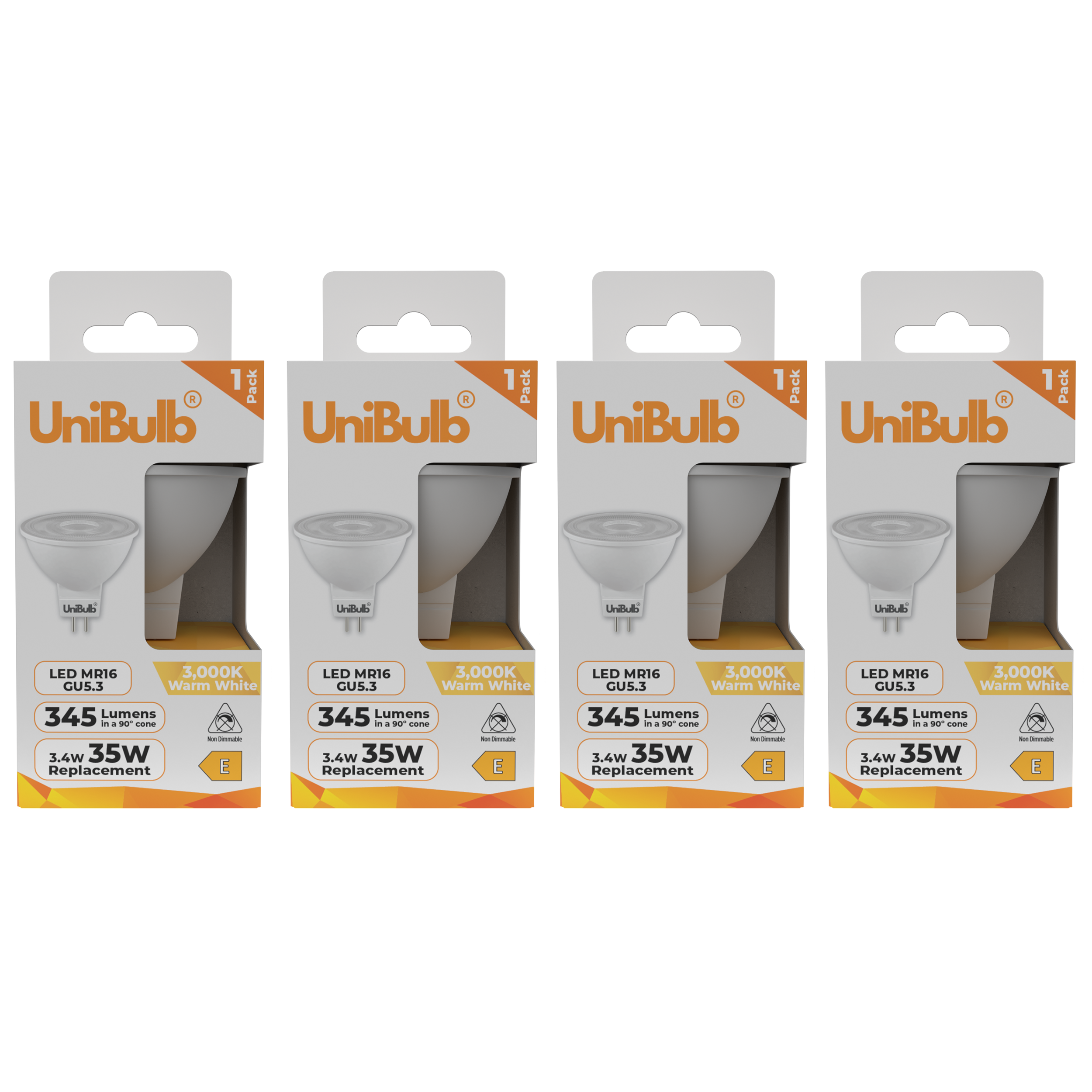 UniBulb 3.4W LED Warm White Spotlight GU5.3 Light Bulb - Pack of 4