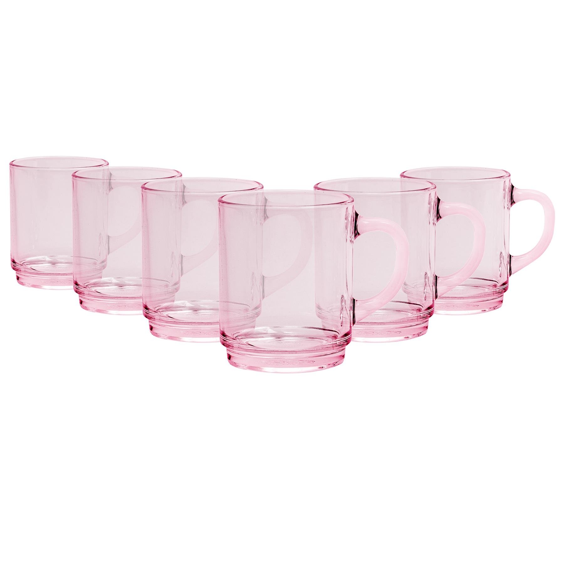 Duralex Versailles 260ml Glass Coffee Mugs Pack of 6 - Pink