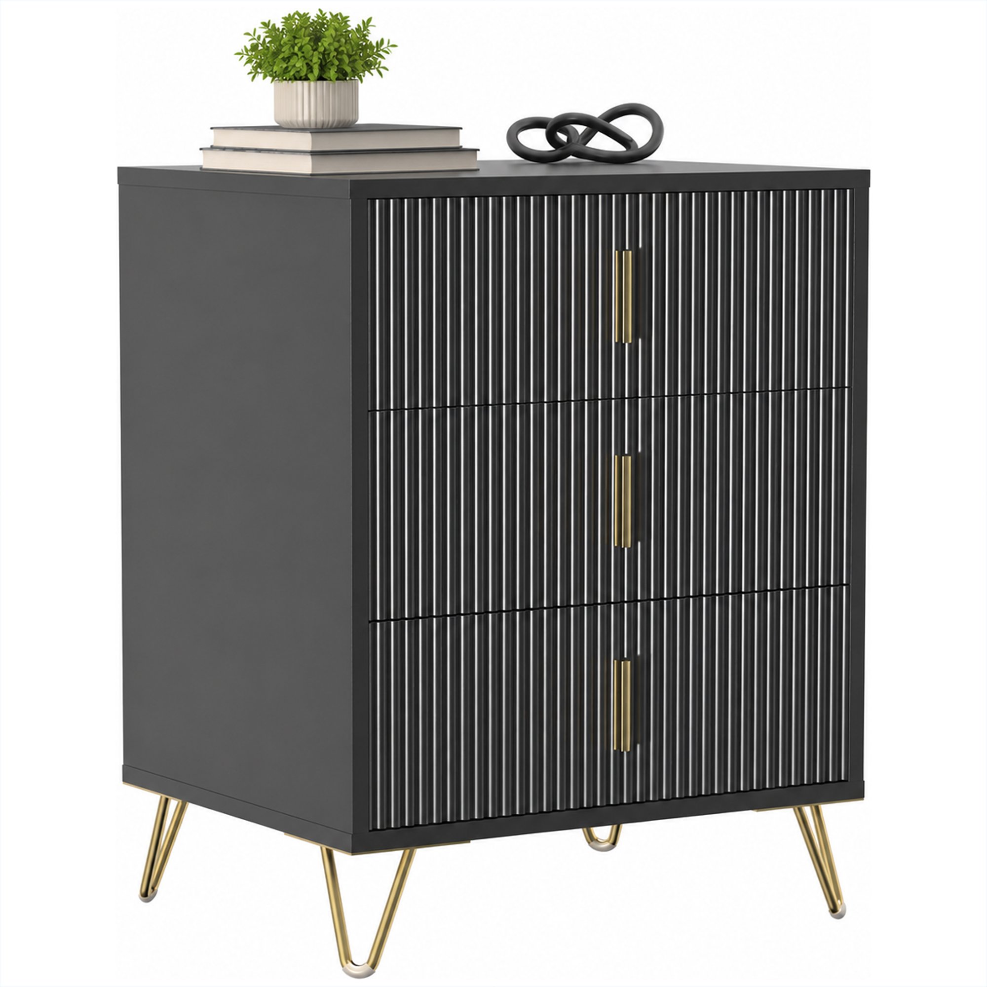 HOMCOM Modern 3 Drawer Fluted Bedroom Dresser Chest of Drawers - Black