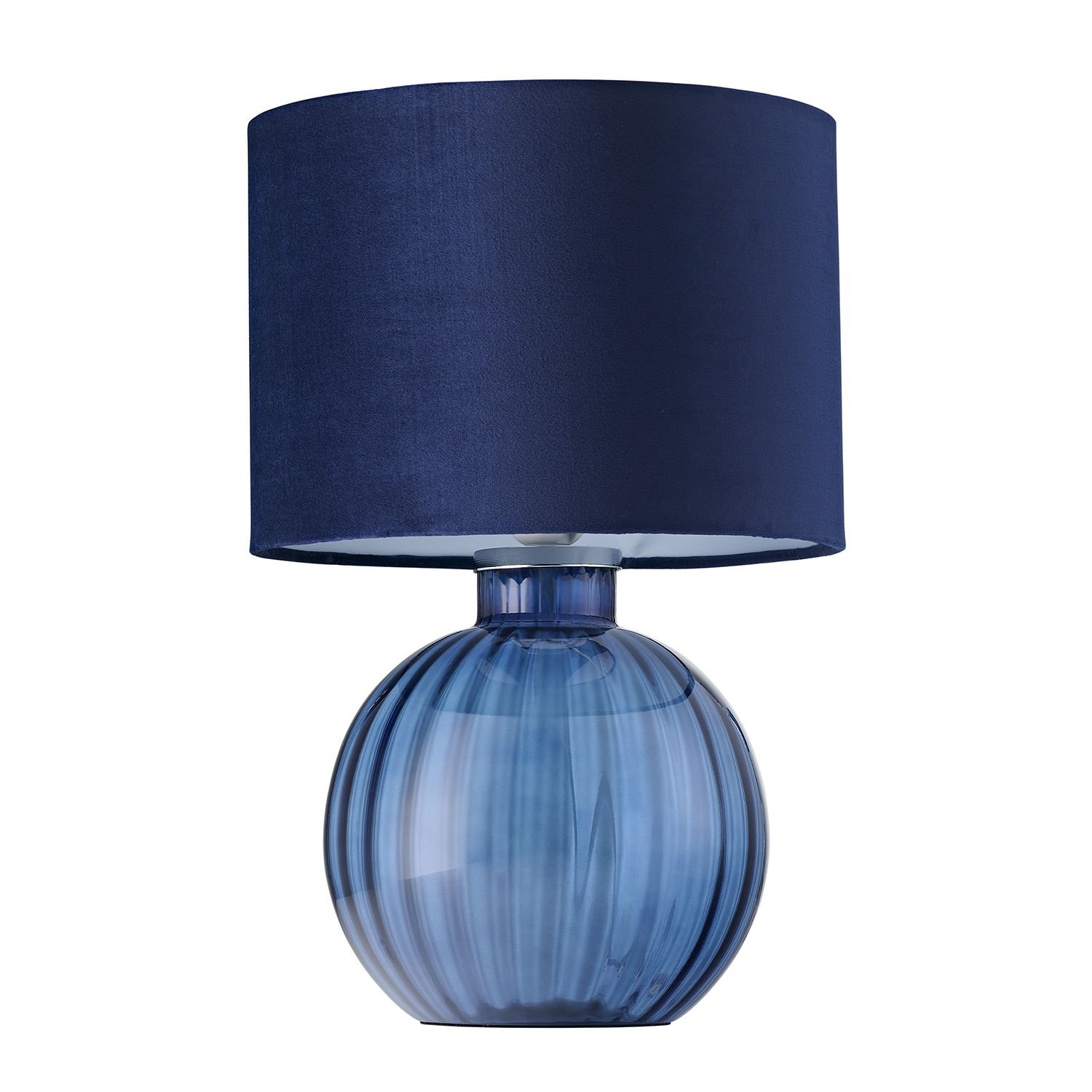 Happy Homewares Midnight Blue Ribbed Glass with Navy Blue Table Lamp - 28cm