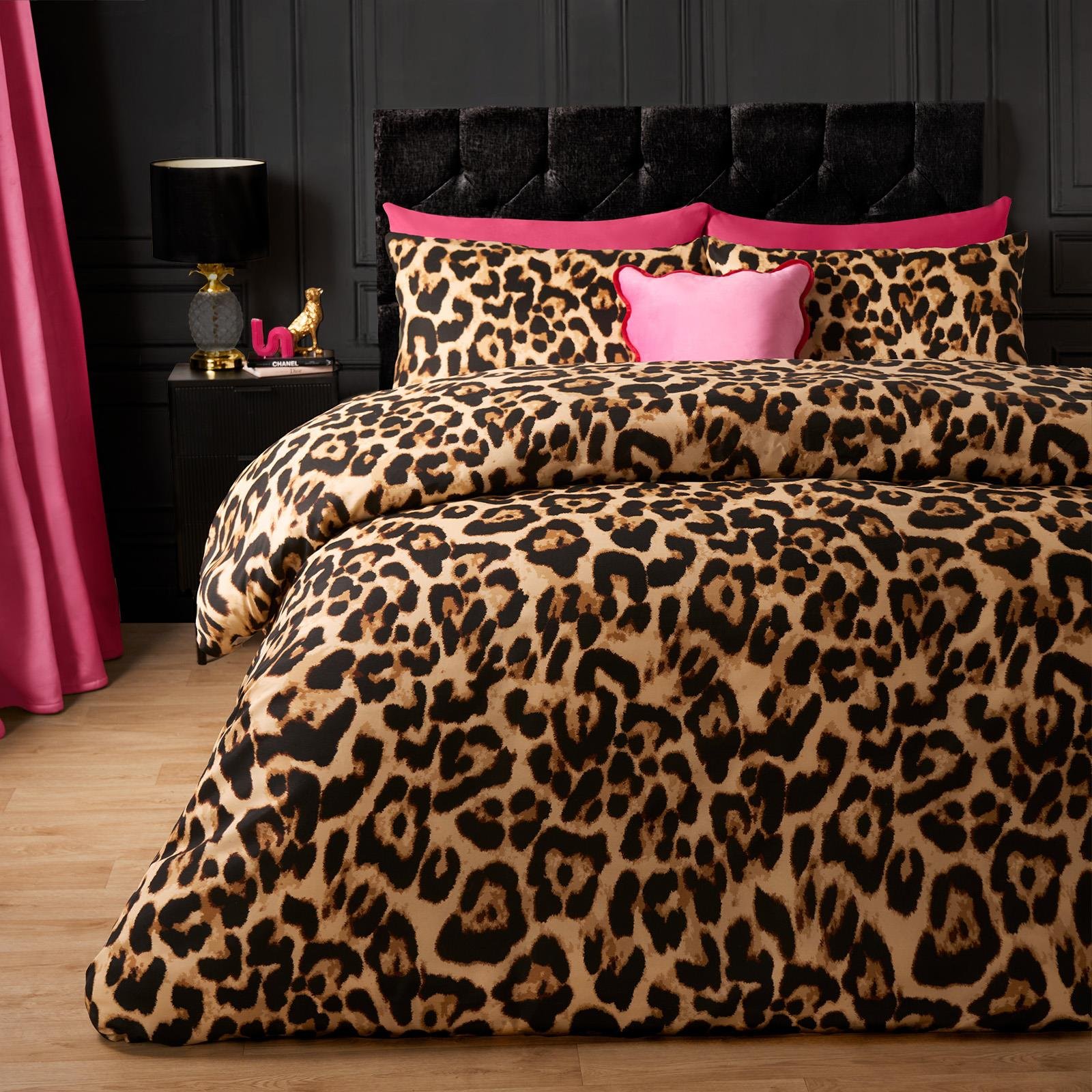 OHS Leopard Print Microfibre Duvet Cover Set - Natural - Double