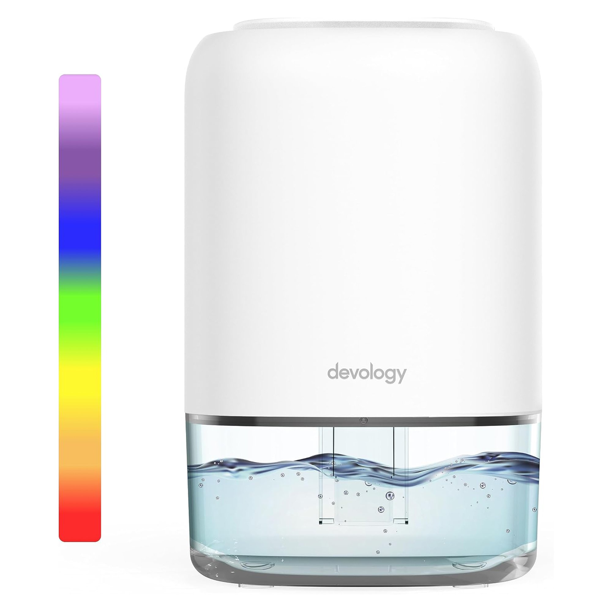 Devology Compact 1100ml Mini Dehumidifier with 7 LED Mood Light Colours - White