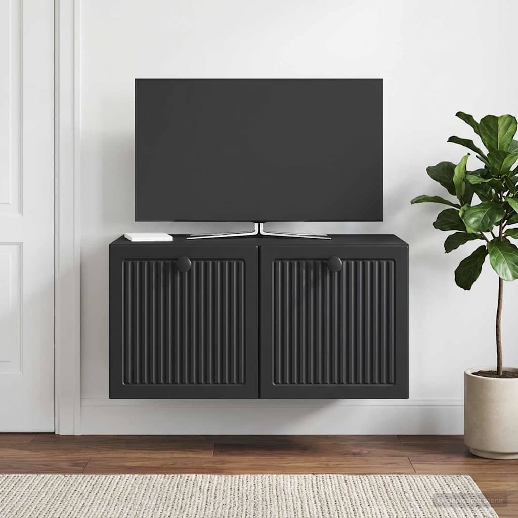 Walplus Engineered Wood Wall Mounted TV Cabinet - Black - 59.5 x 31 x 30 cm