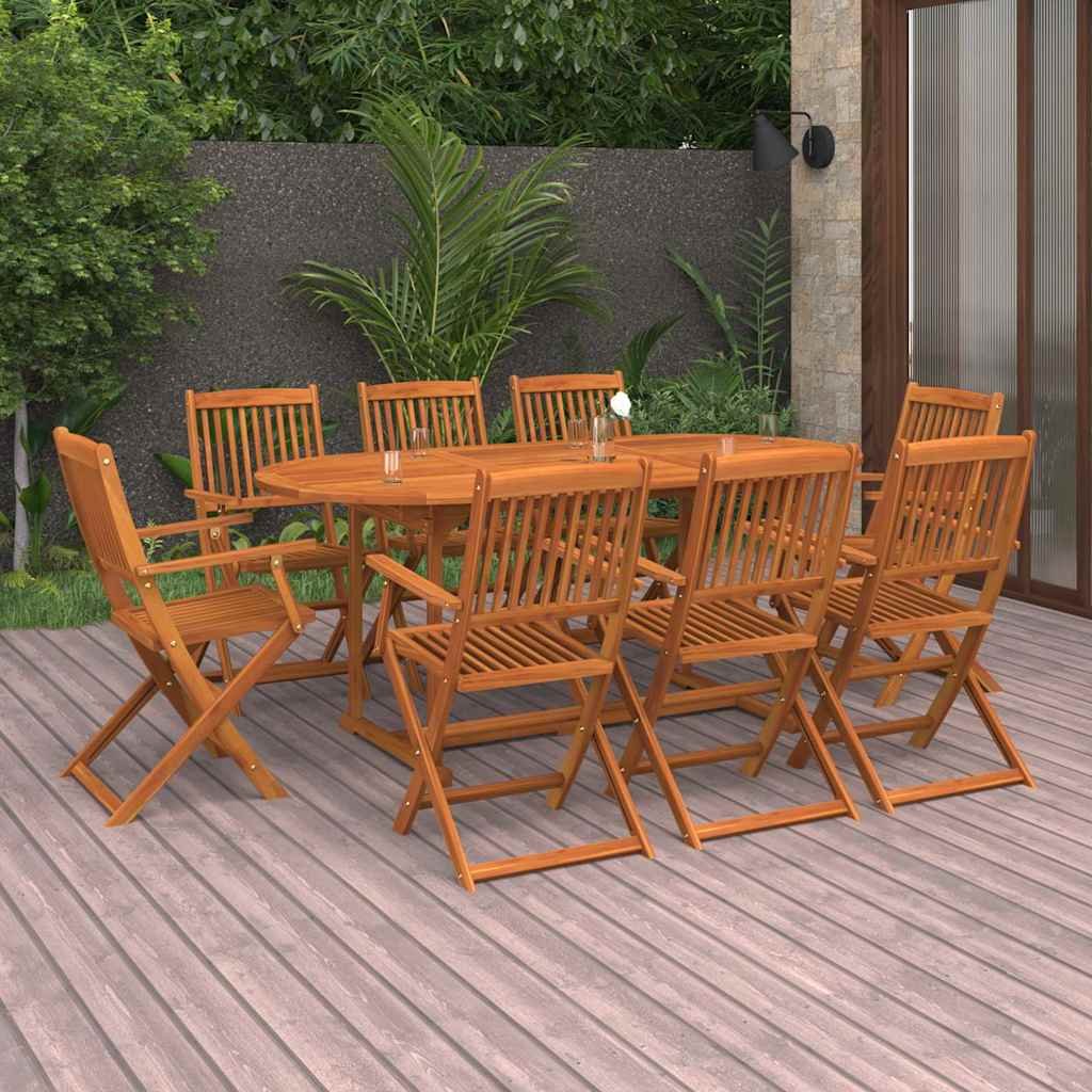Walplus Solid Acacia Wood Folding Dining Set - Natural Wood - 180 x 90 x 75 cm