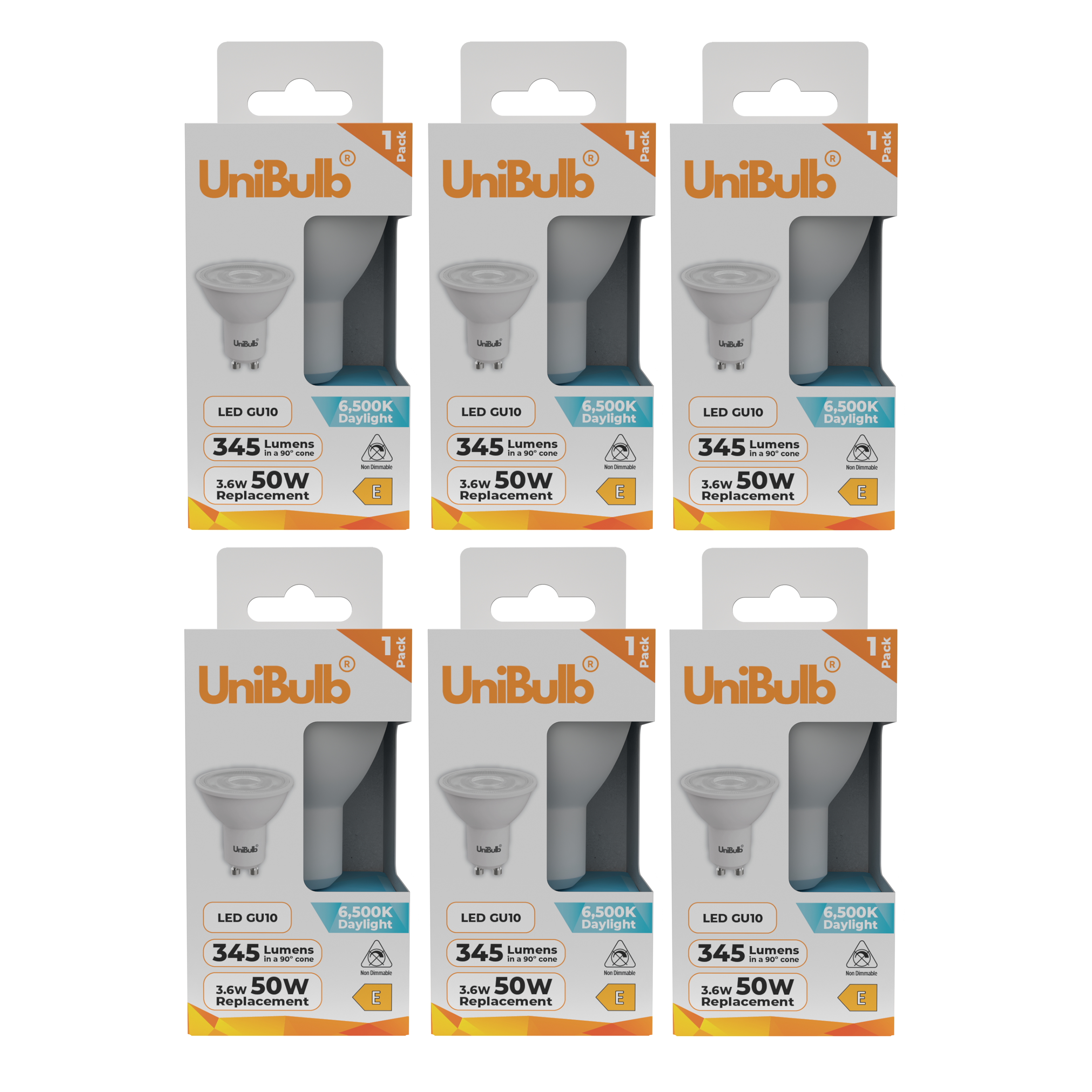 UniBulb 3.6W LED Daylight Spotlight GU10 Light Bulb - Pack of 6
