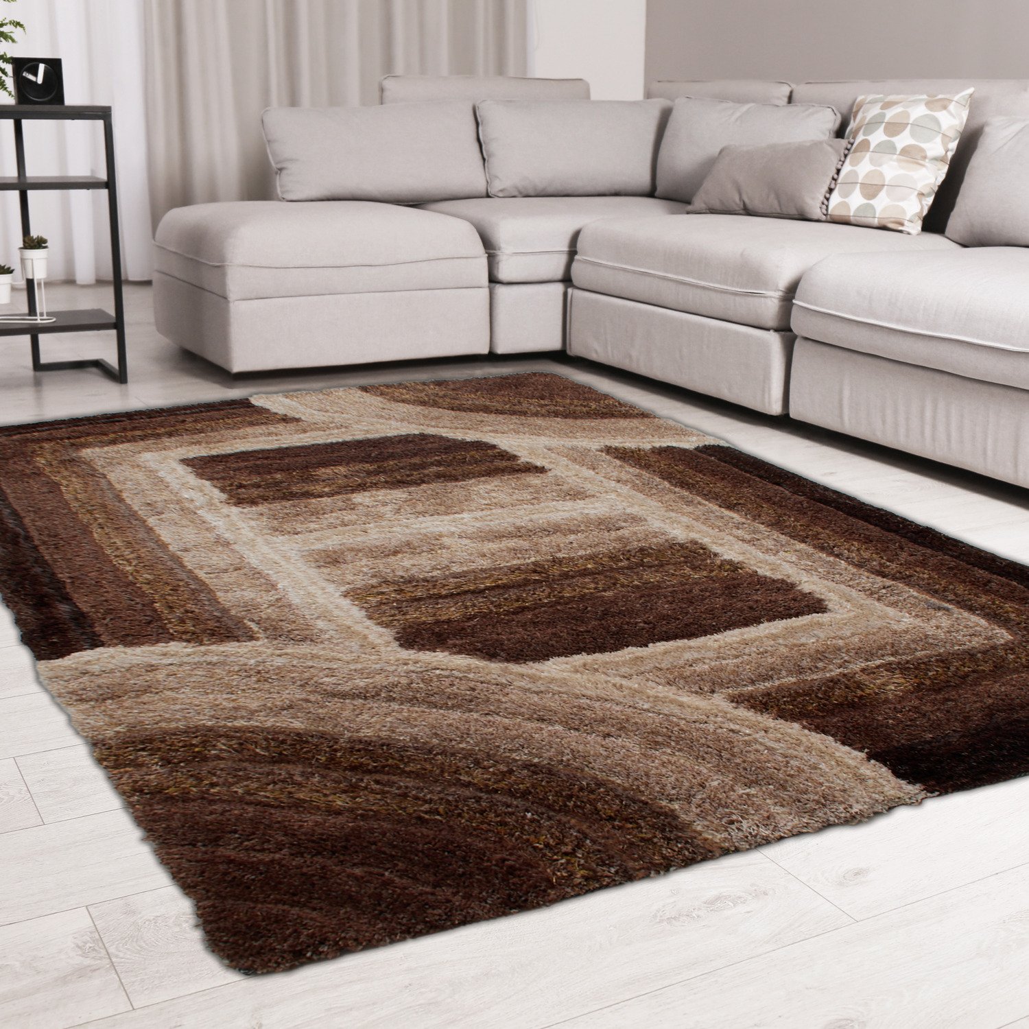 DS Living Ultra Plush Trellis Shaggy Rug - Latte - 230x160cm