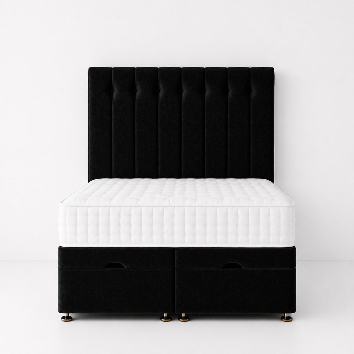 Comfy Deluxe Leo 5ft King Size Plush Velvet End Lift Ottoman Bed Set - Black