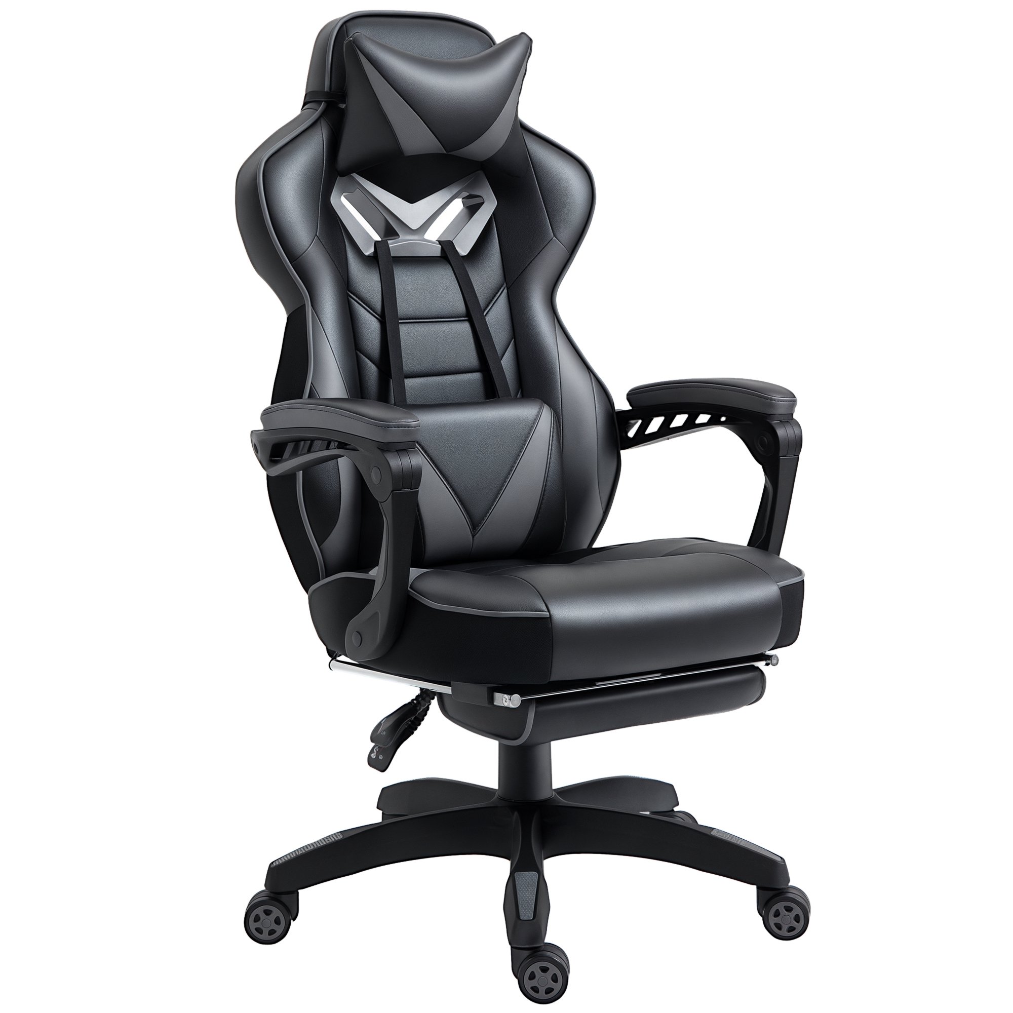 Vinsetto PU Computer Gaming Chair with Lumbar Support and Footrest - Grey