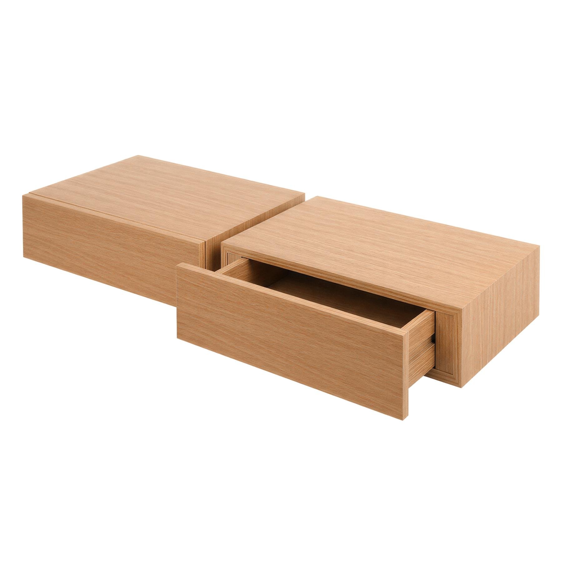 Harbour Housewares Wooden Floating Shelves with Drawer Pack of 2 - Light Oak