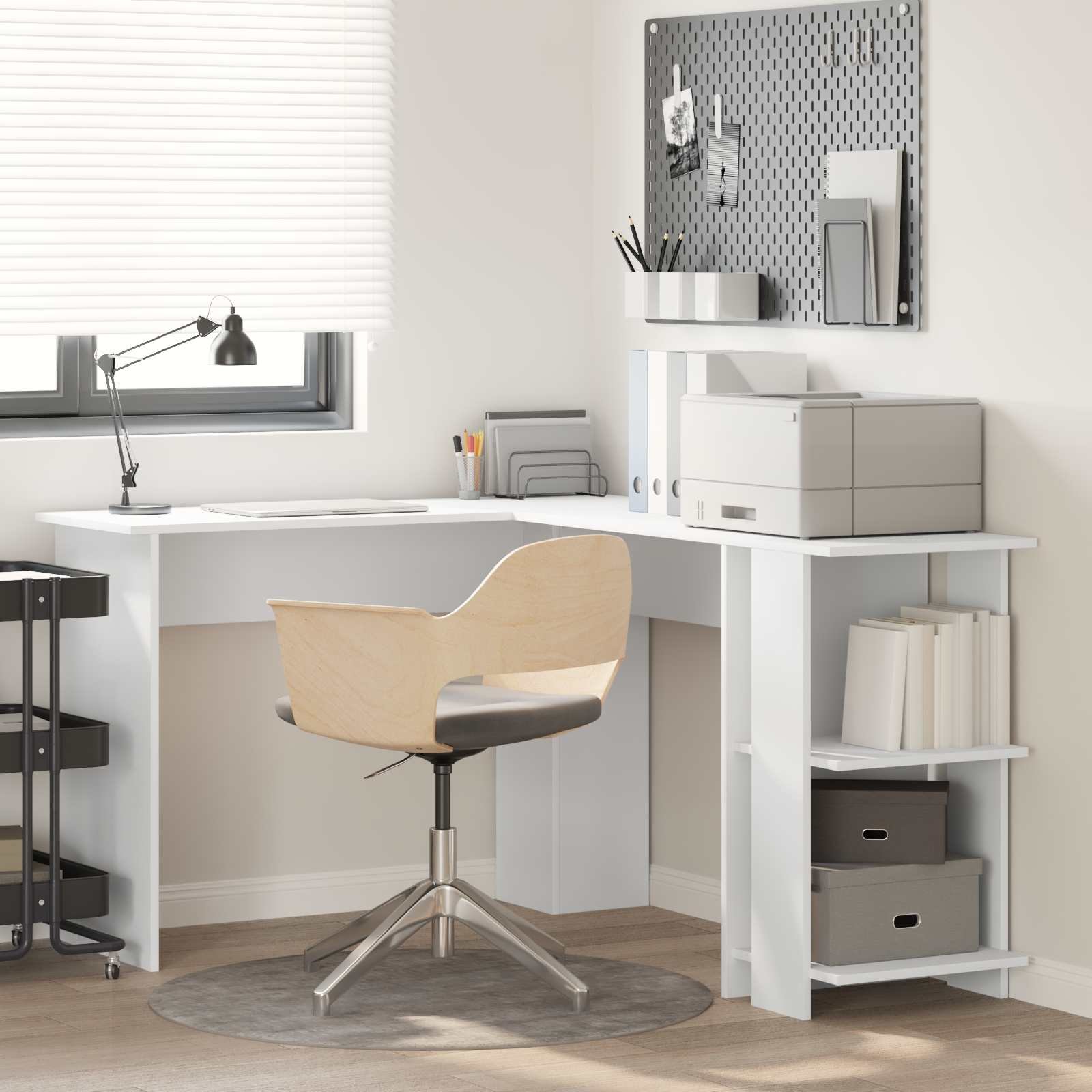 Walplus Engineered Wood Corner Desk - White - 140 x 113.5 x 75 cm