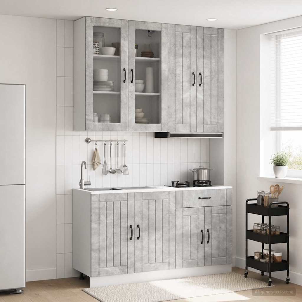 Walplus 4 Piece Engineered Wood Kitchen Unit Set - Concrete Grey