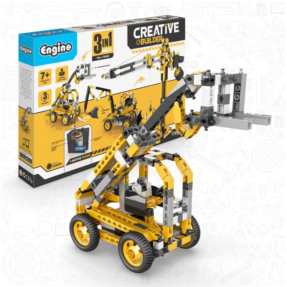 Engino Creative Builder Tall Crane Machinery Motorized STEM Set