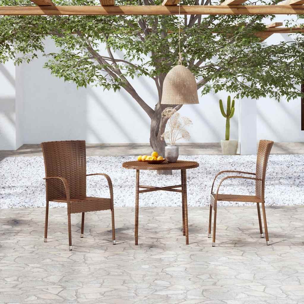 Walplus 3 Piece Poly Rattan Garden Dining Set - Brown - 45 x 45 cm