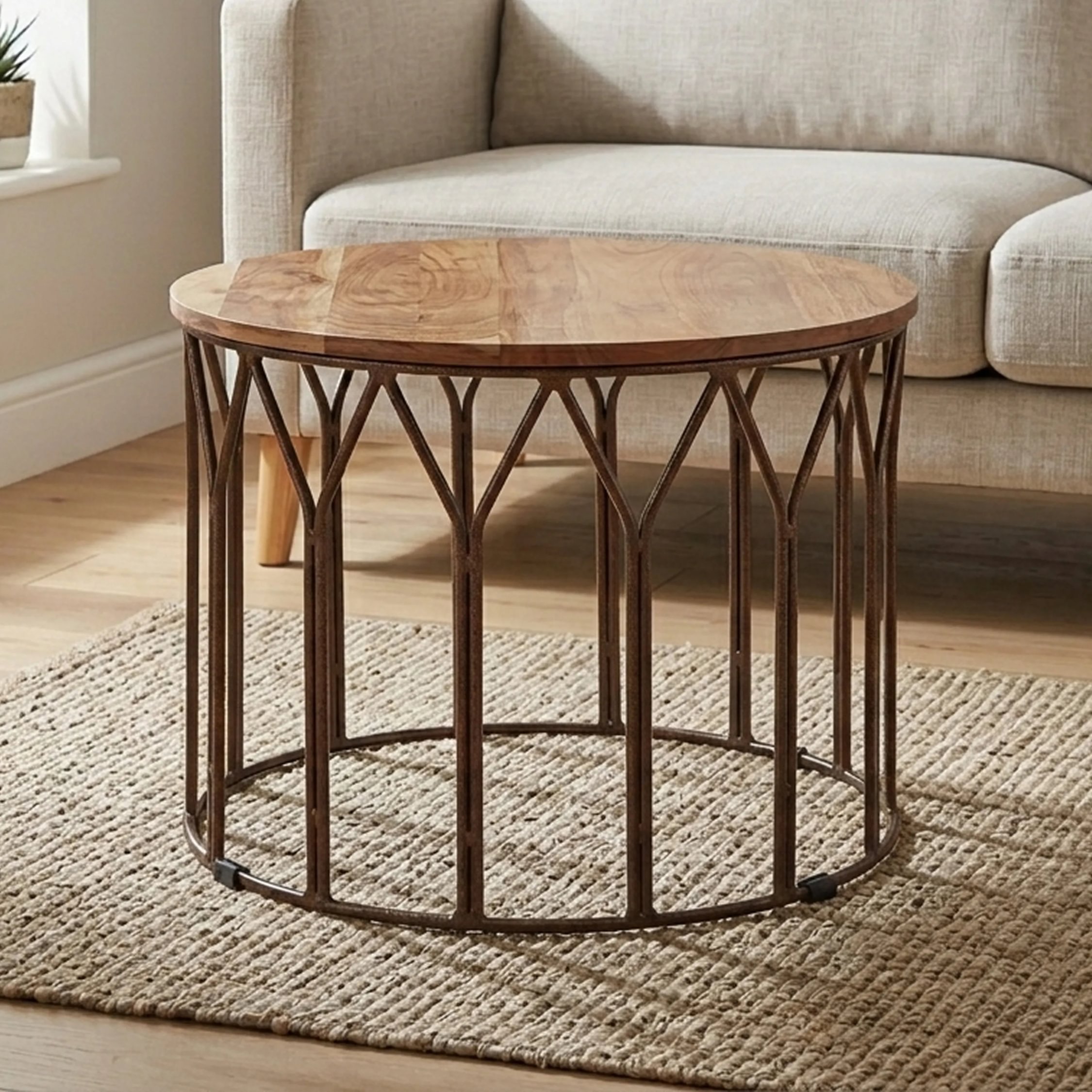 Orsina Solid Acacia Wood Round Coffee Table - Two Tone