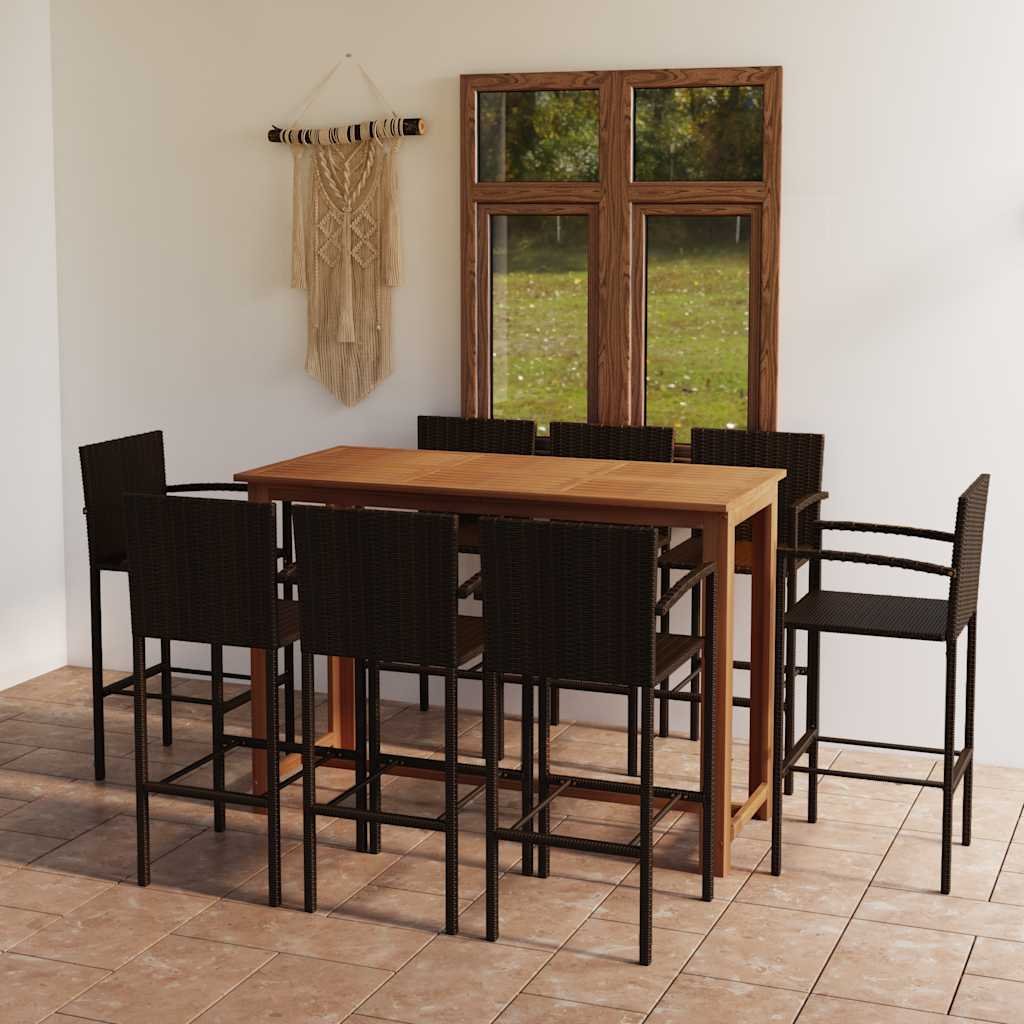 Walplus 9 Piece Solid Acacia Wood Garden Bar Set - Brown - 150 x 70 x 105 cm