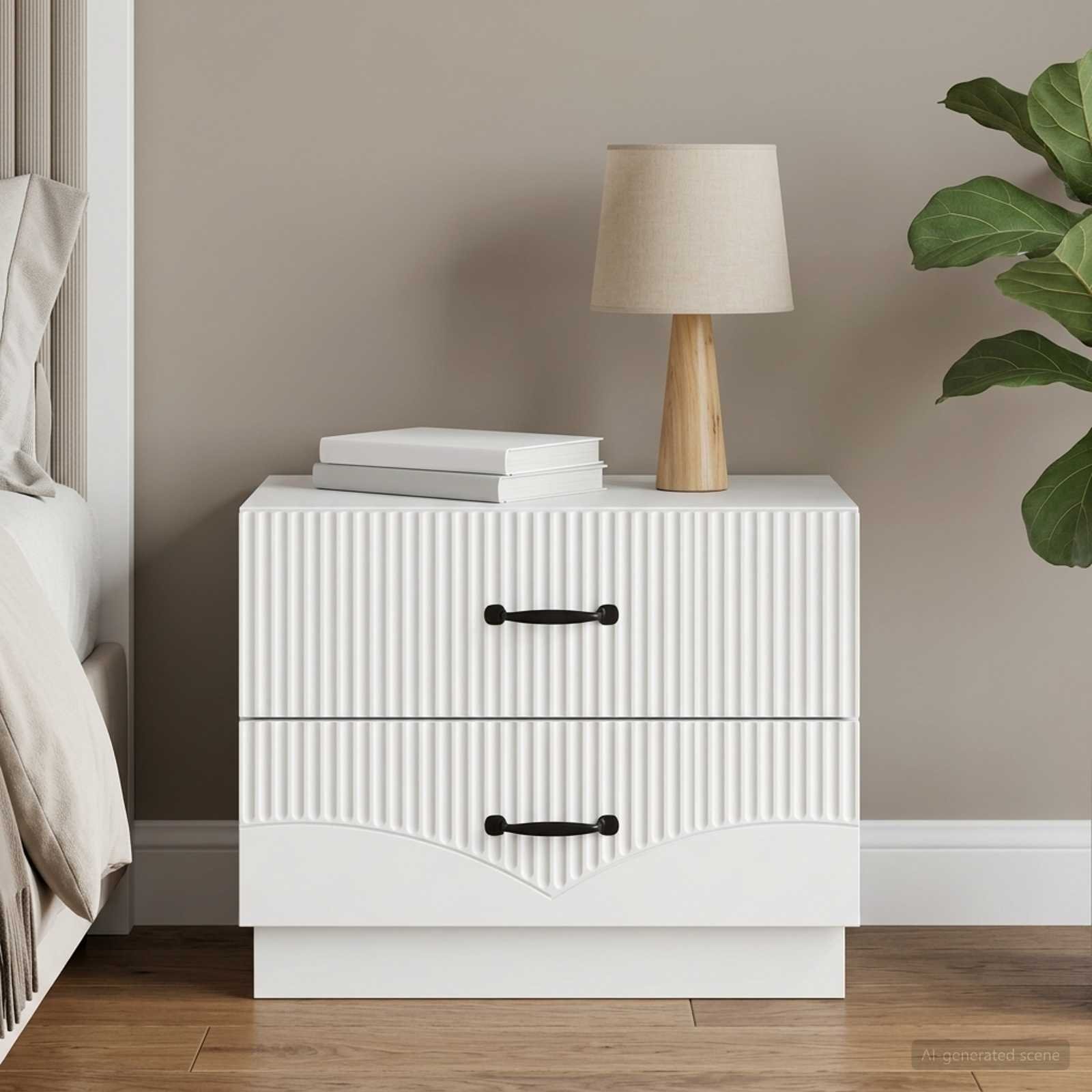 Walplus Engineered Wood Bedside Cabinet - White - 62 x 34.5 x 44.5 cm