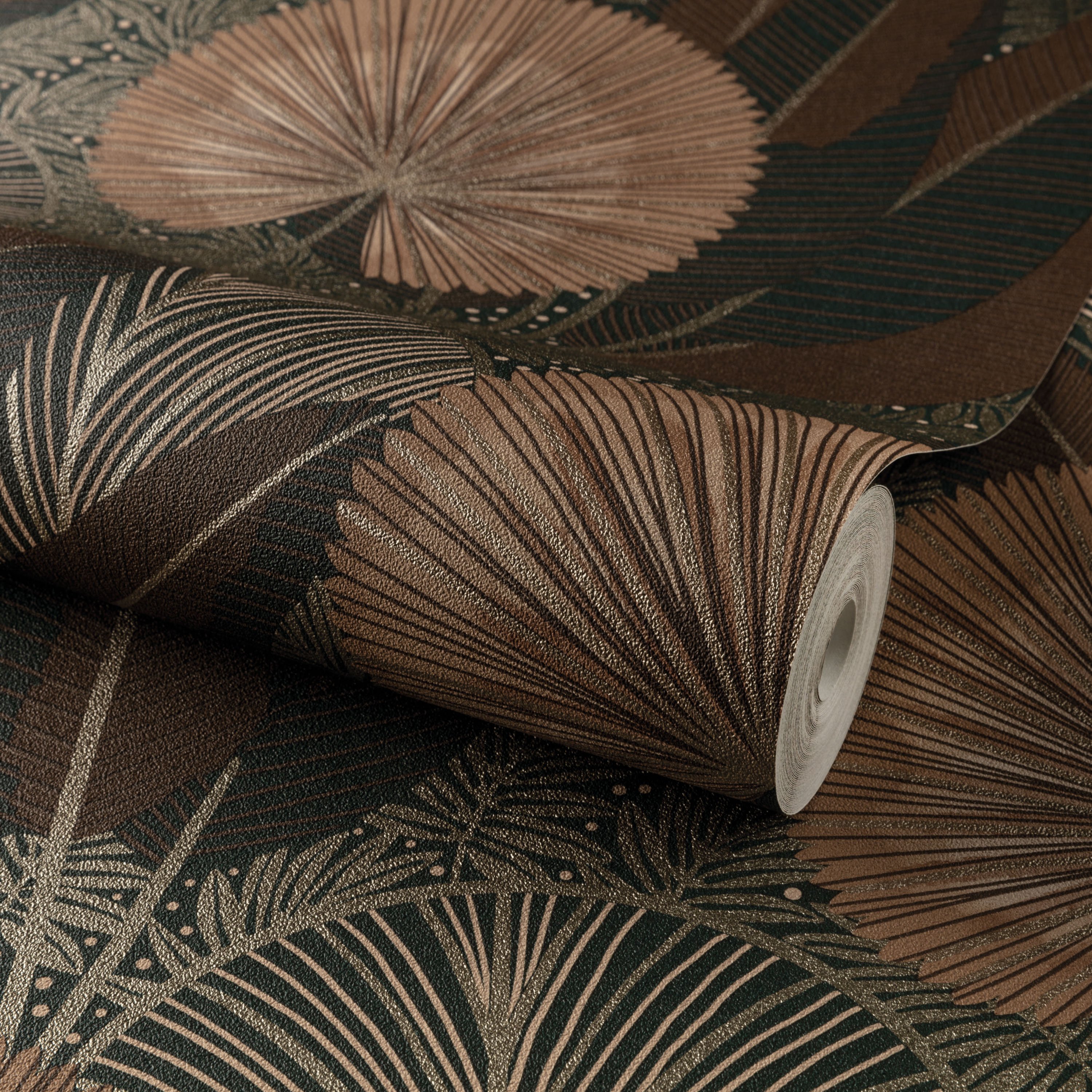 Grandeco Asperia Oriental Jungle Leaf Textured Wallpaper - Neutral Terracotta