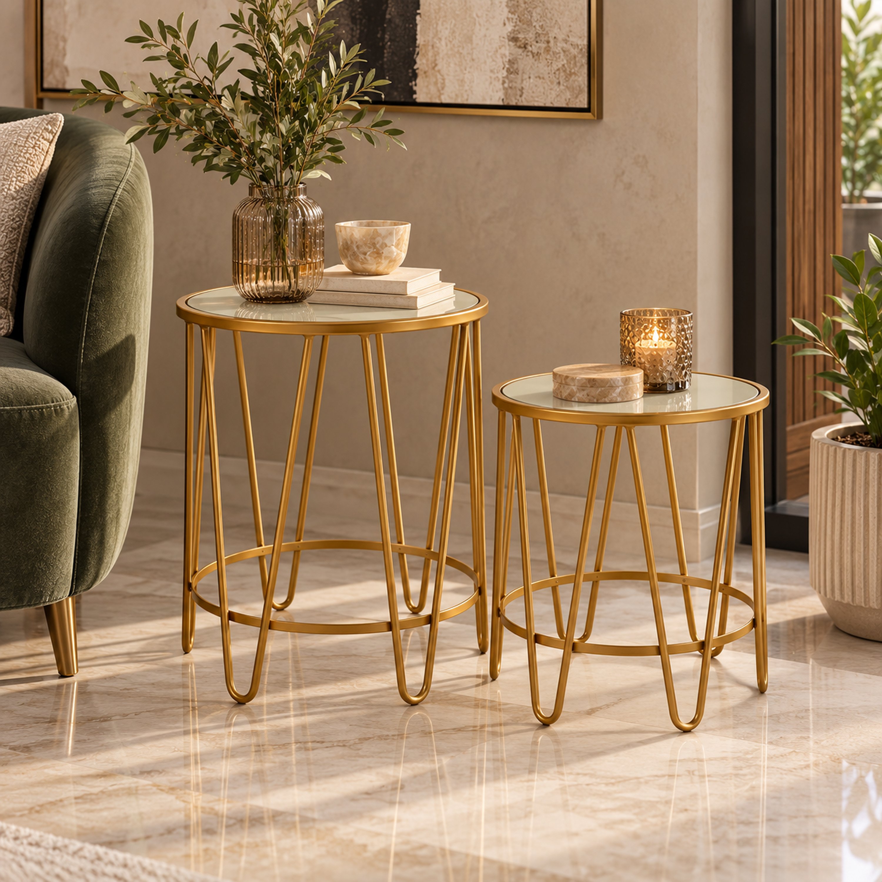 Orsina Avantis Set of 2 Hairpin Design Side Tables – Gold