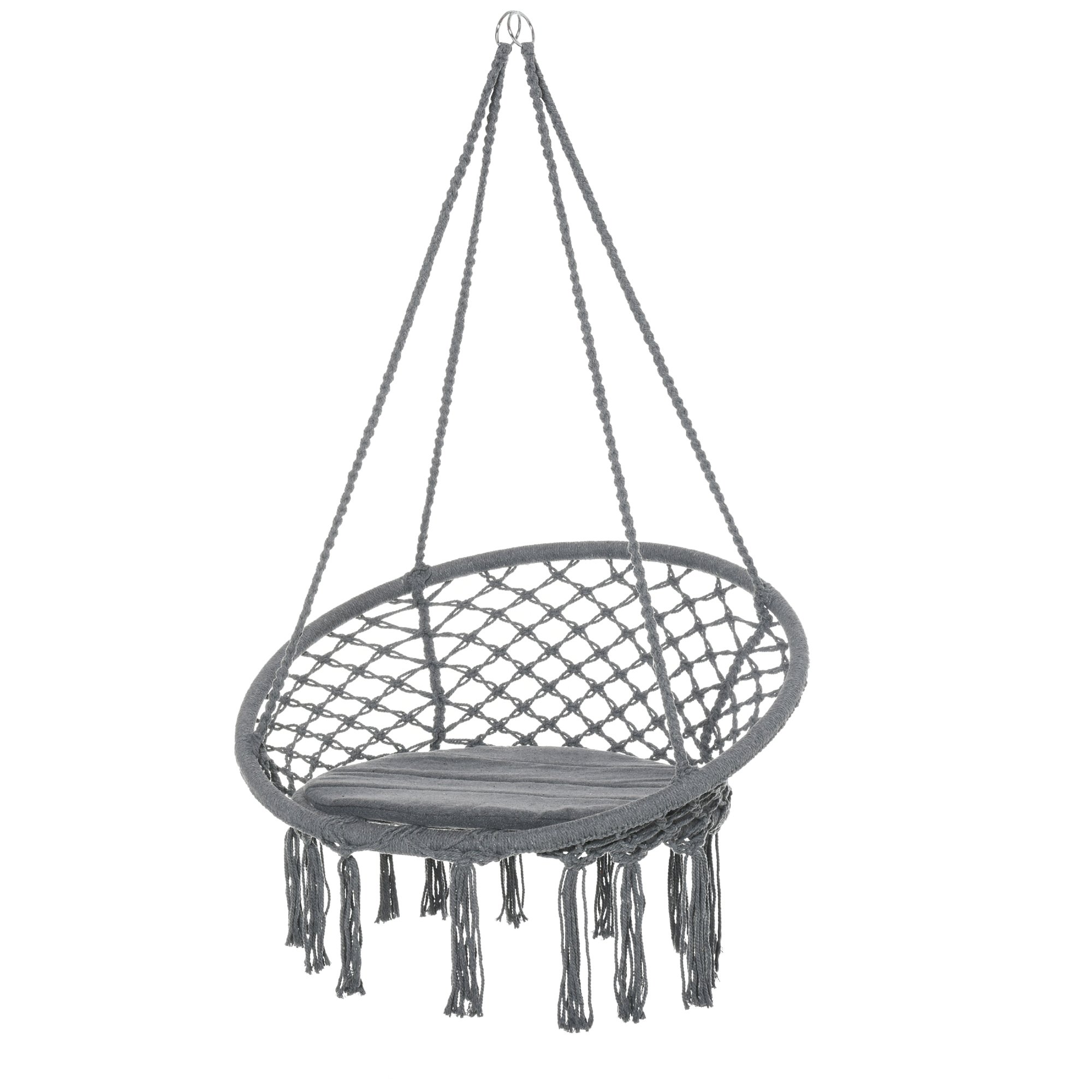 Outsunny Portable Blend Macrame Hanging Rope Chair - Grey