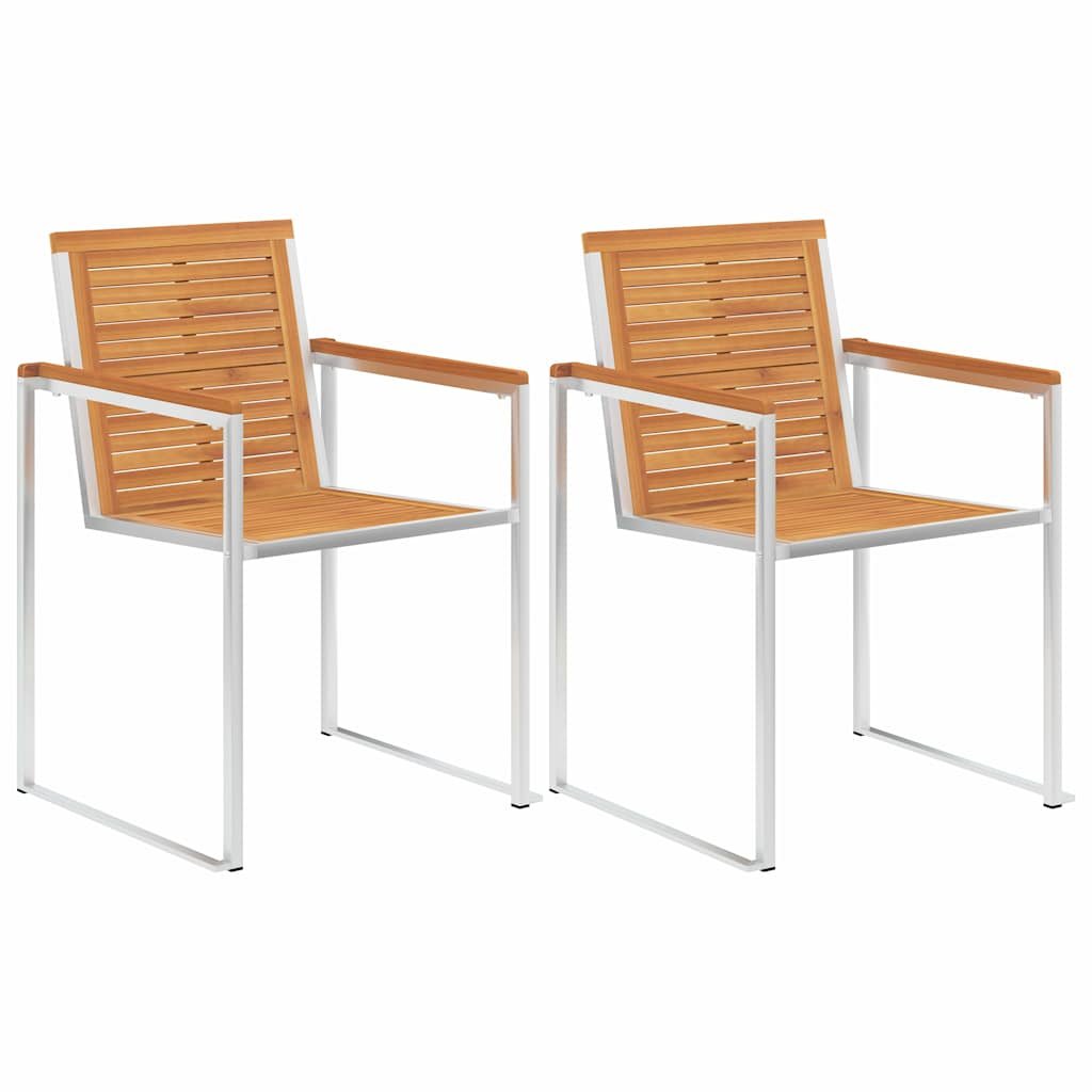 Walplus 2 Piece Solid Acacia Wood Garden Chairs - Brown - 60 x 56 x 85 cm