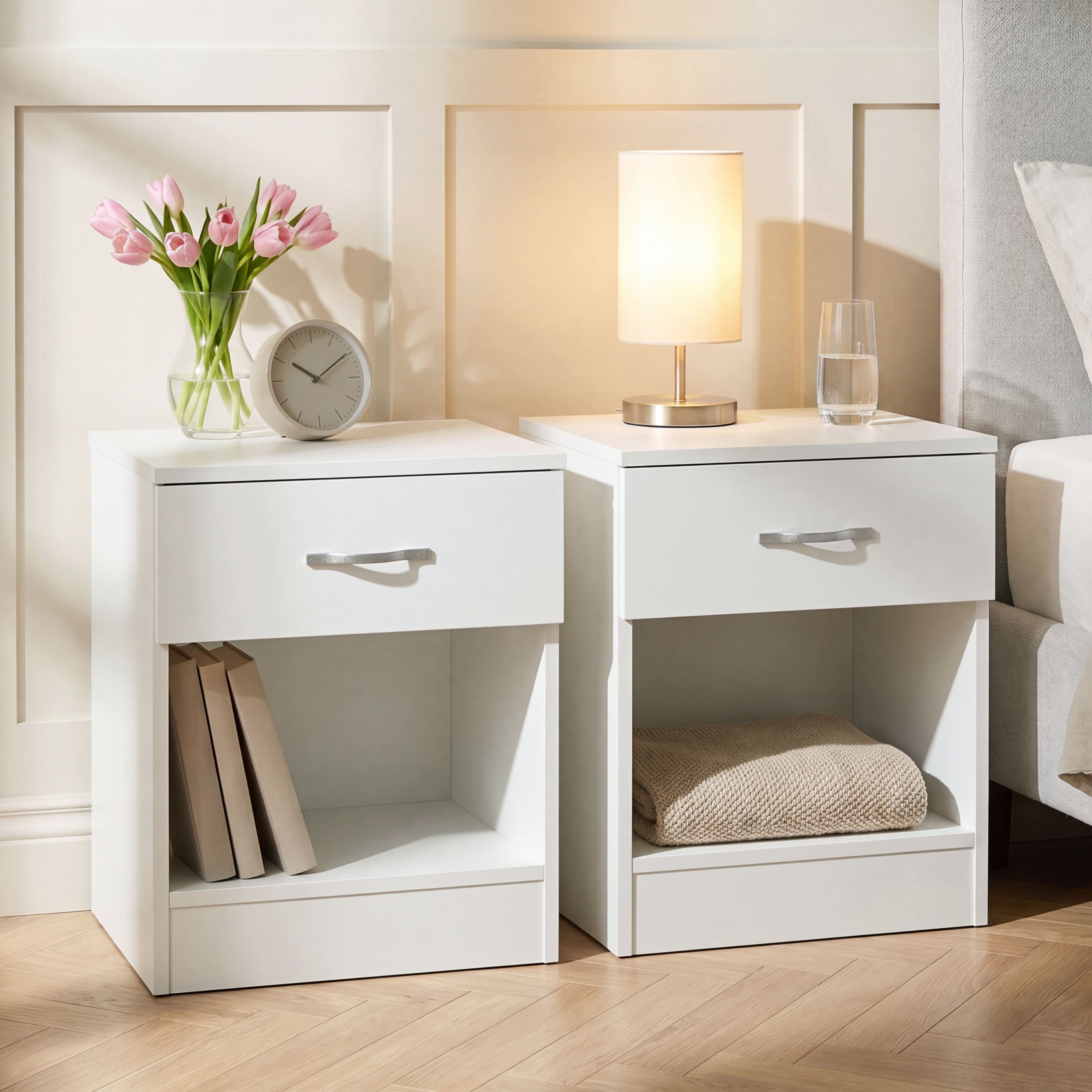 Vida Designs Riano 1 Drawer Bedside Chest Set of 2 - White