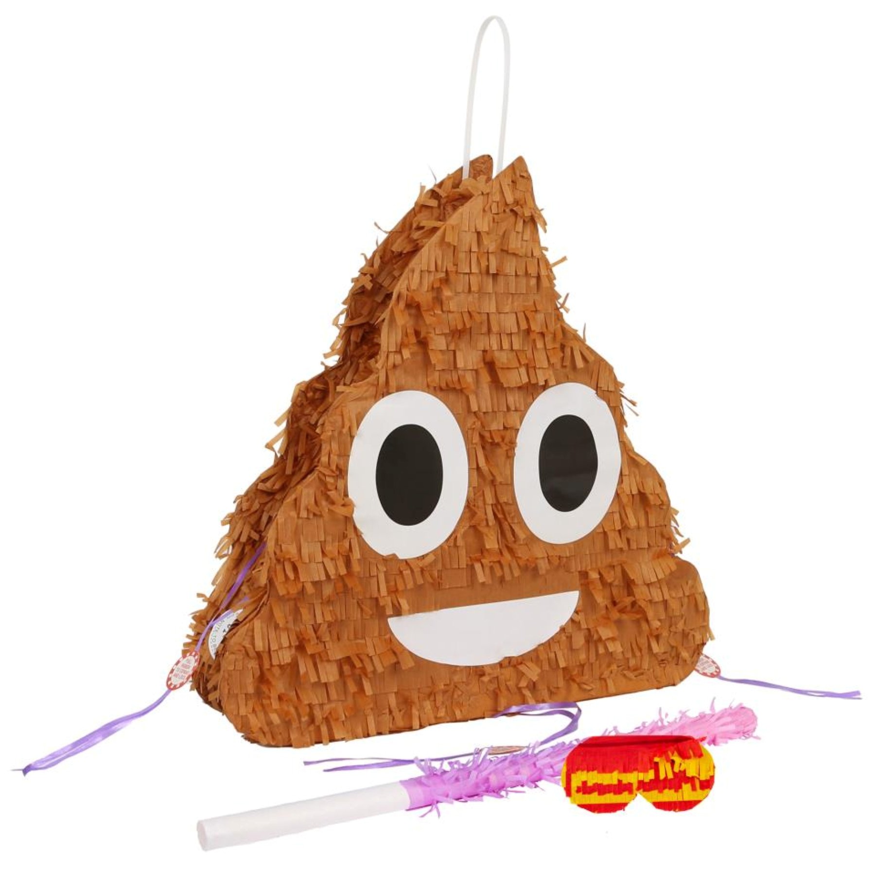 Fax Potato 3pc Poop Emoji Pinata Set with Stick & Blindfold - Pink Stick