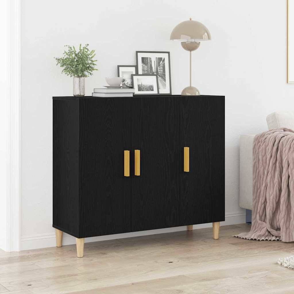 Walplus Engineered Wood Sideboard - Black Oak - 90 x 34 x 80 cm
