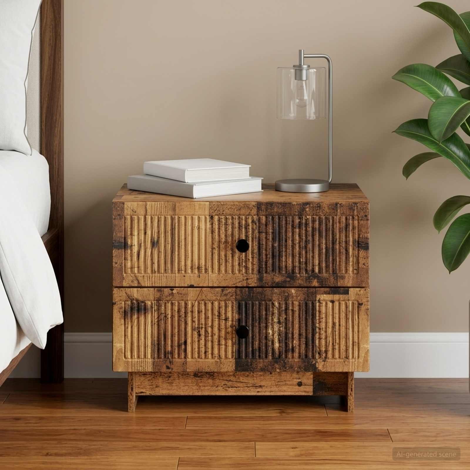 Walplus Engineered Wood Bedside Cabinet - Dark Wood - 62 x 34.5 x 47.5 cm