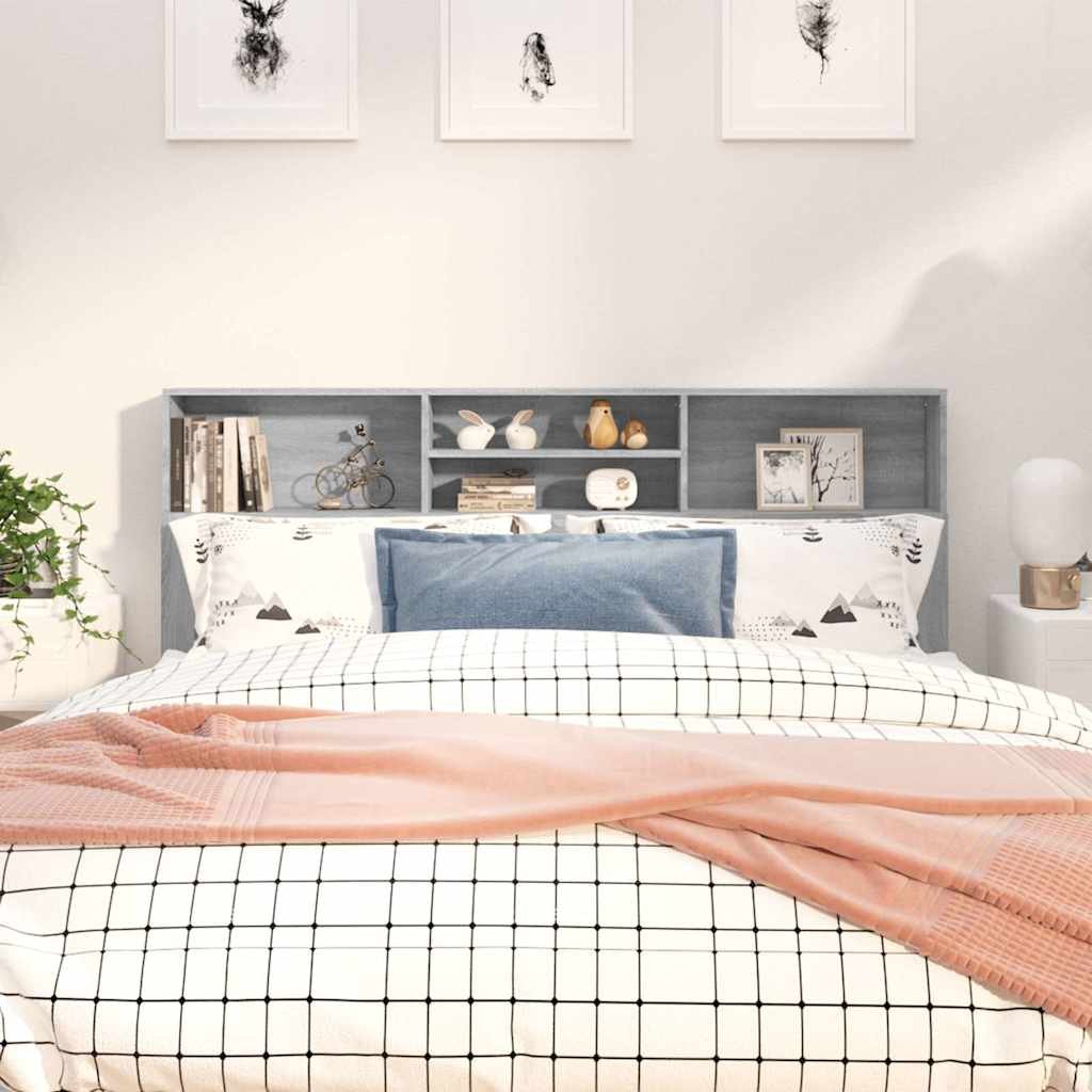 Walplus Engineered Wood Headboard Cabinet - Grey and Oak - 180 x 19 x 103.5 cm