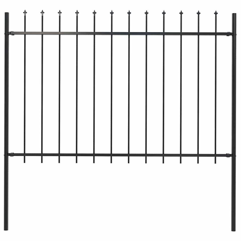 Walplus Steel Garden Fence "Woerden" with Spear Top - Black - 181 x 3.4 x 170 cm