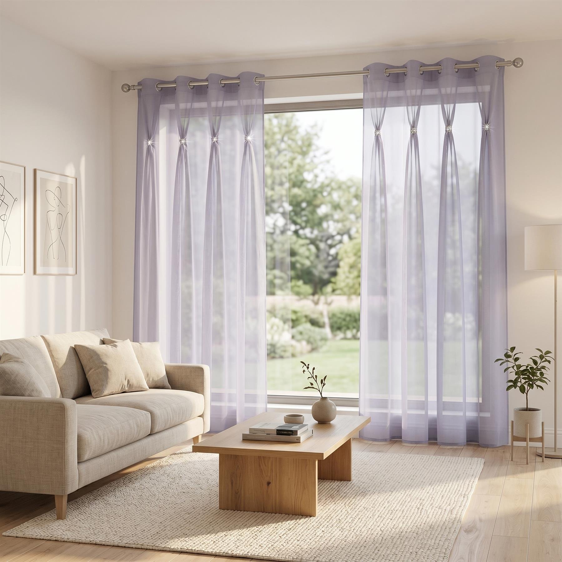 Luxury Living Linen Look Voile Eyelet Pair 150cm x 274cm - Silver