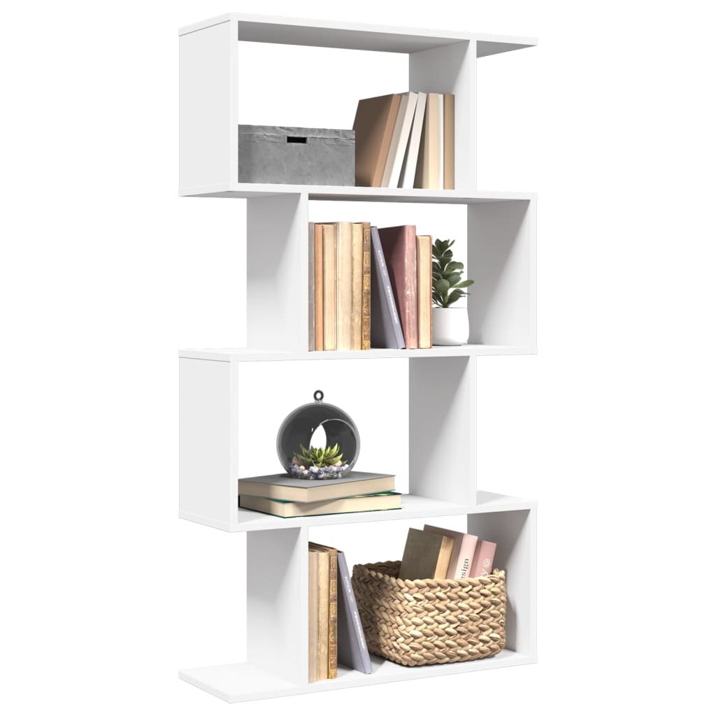 Walplus 4 Tier Engineered Wood Book Cabinet - White - 70 x 24 x 129 cm