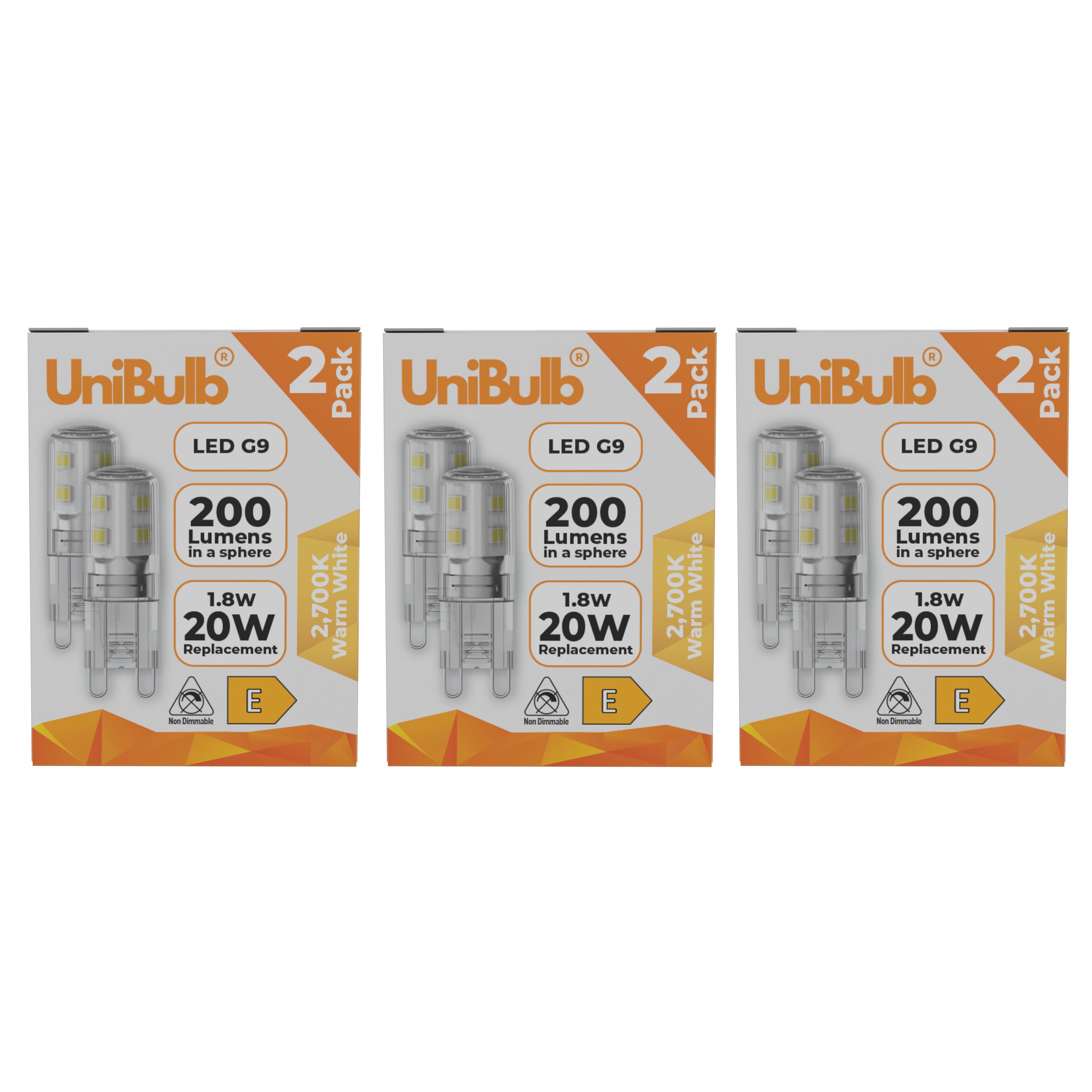 UniBulb 1.8W LED Warm White Capsule G9 Light Bulb - Pack of 6