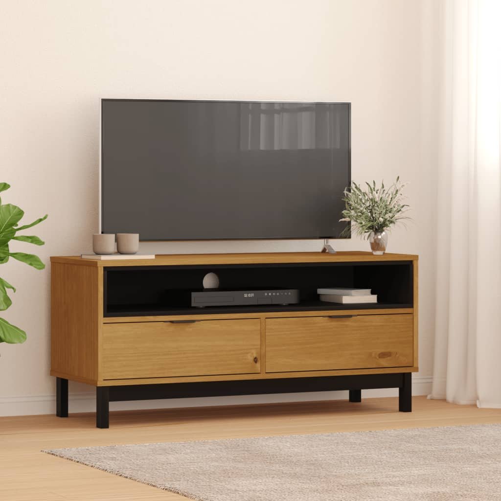 Walplus 1 Compartment Solid Pine TV Cabinet - Brown - 110 x 40 x 50 cm