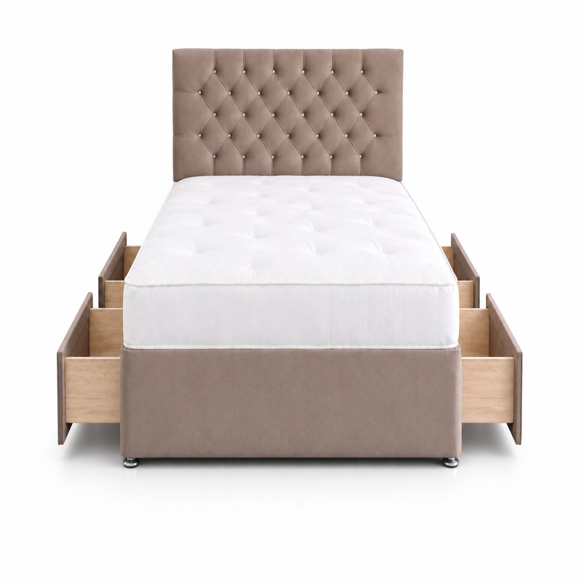 Comfy Deluxe 4ft6 Double     4 Drawer  Velvet  Divan Bed Set -  Beige