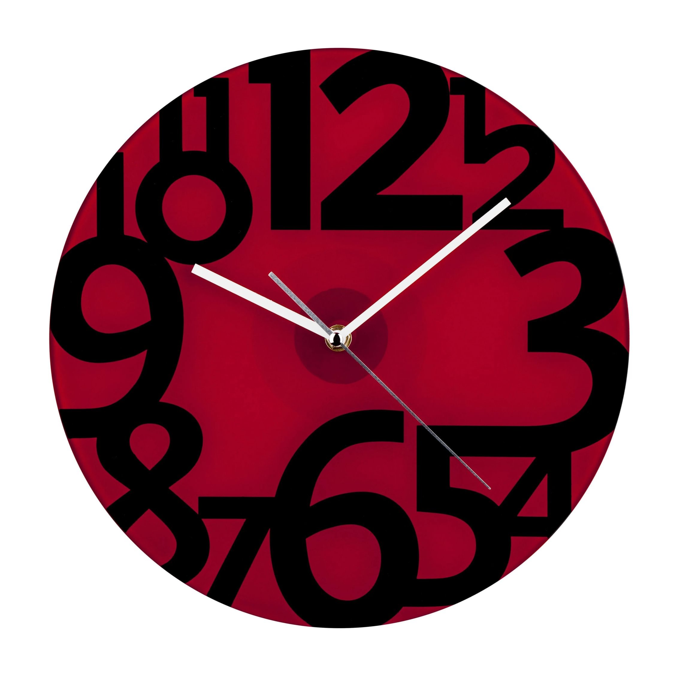 Orsina Tortora Glass Numbers Wall Clock - Black and Red