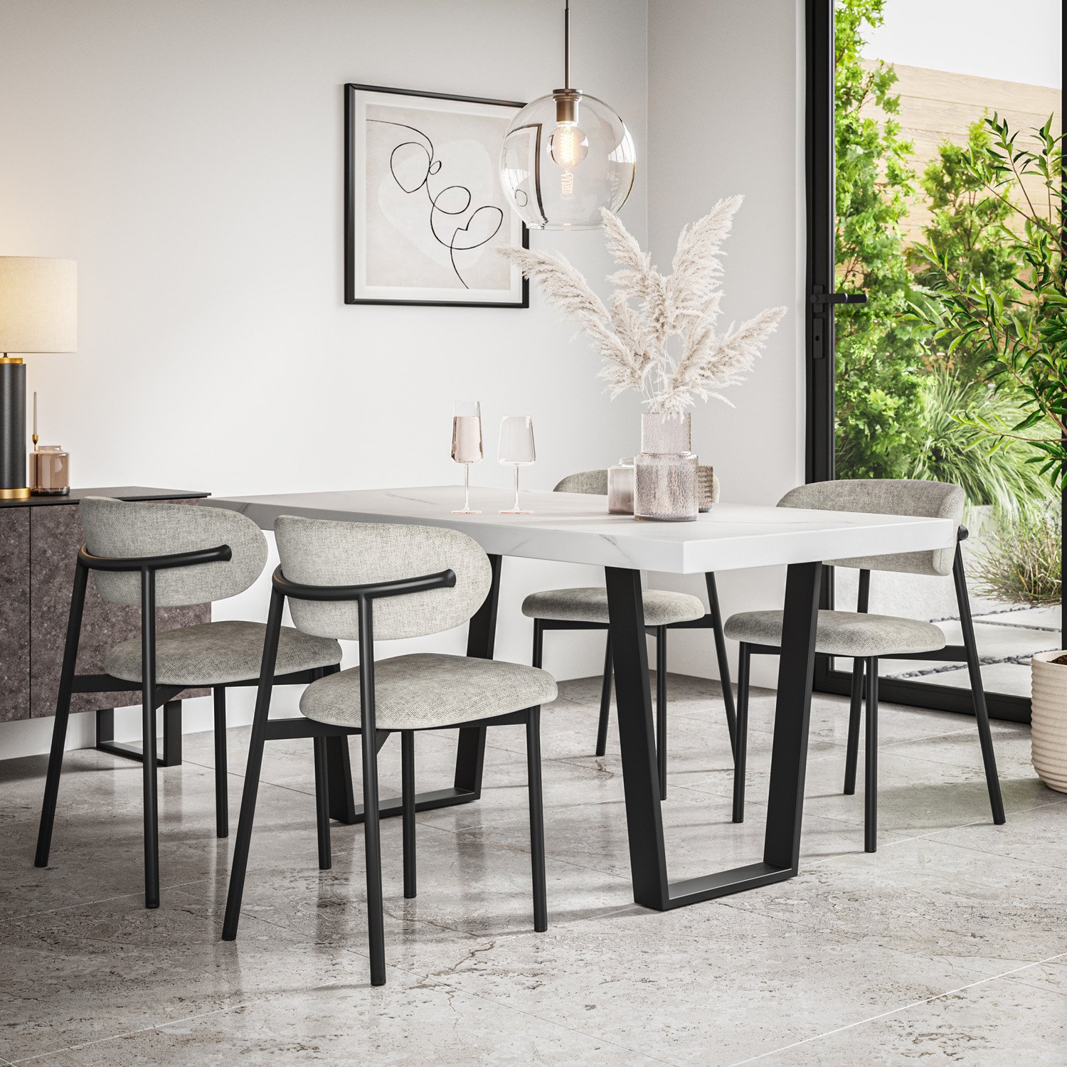 Furniture Online Aria Marble Effect Dining Table & 4 Myla Grey Chairs