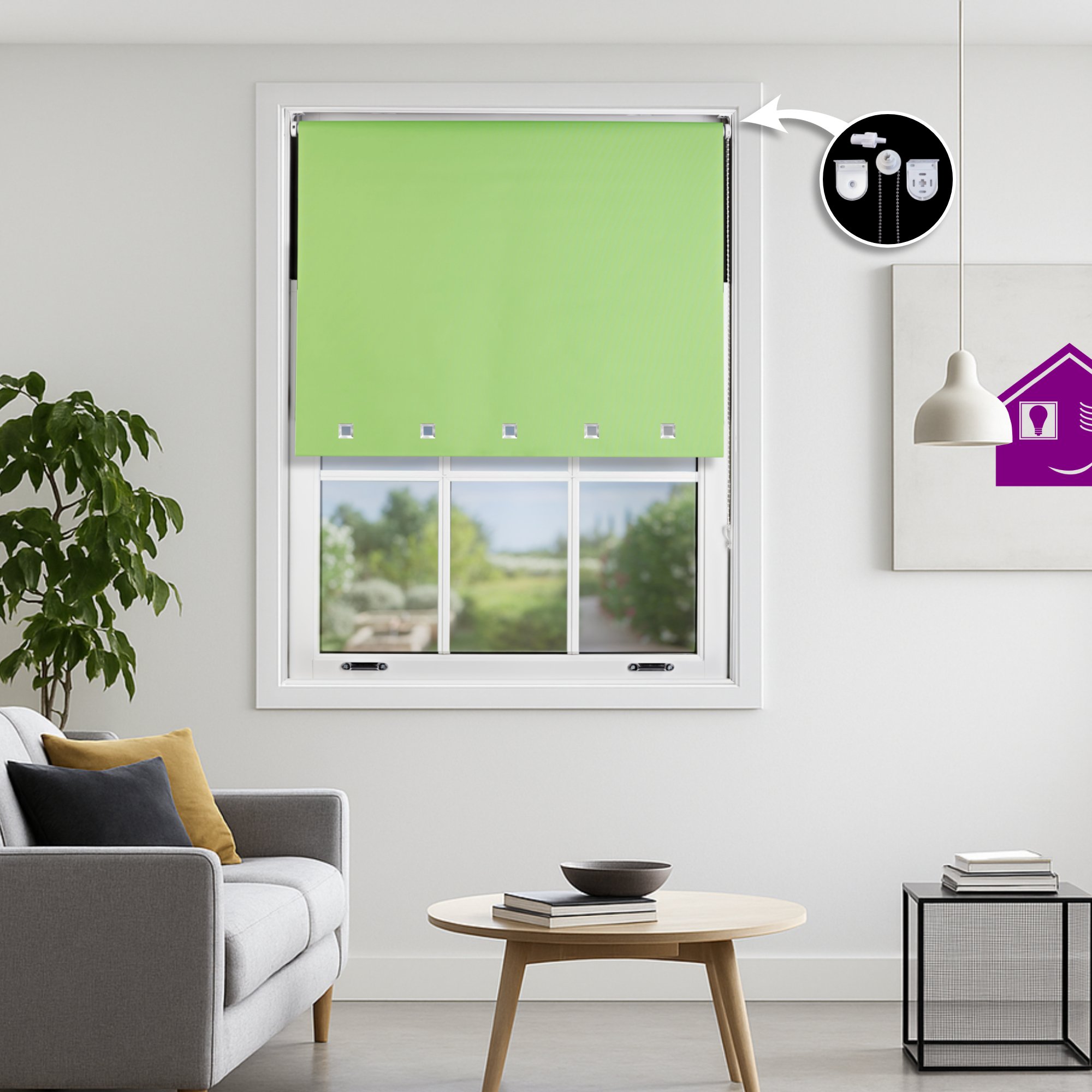 Furnished Lime Blackout Roller Blind Square Eyelets - 175 x 165cm