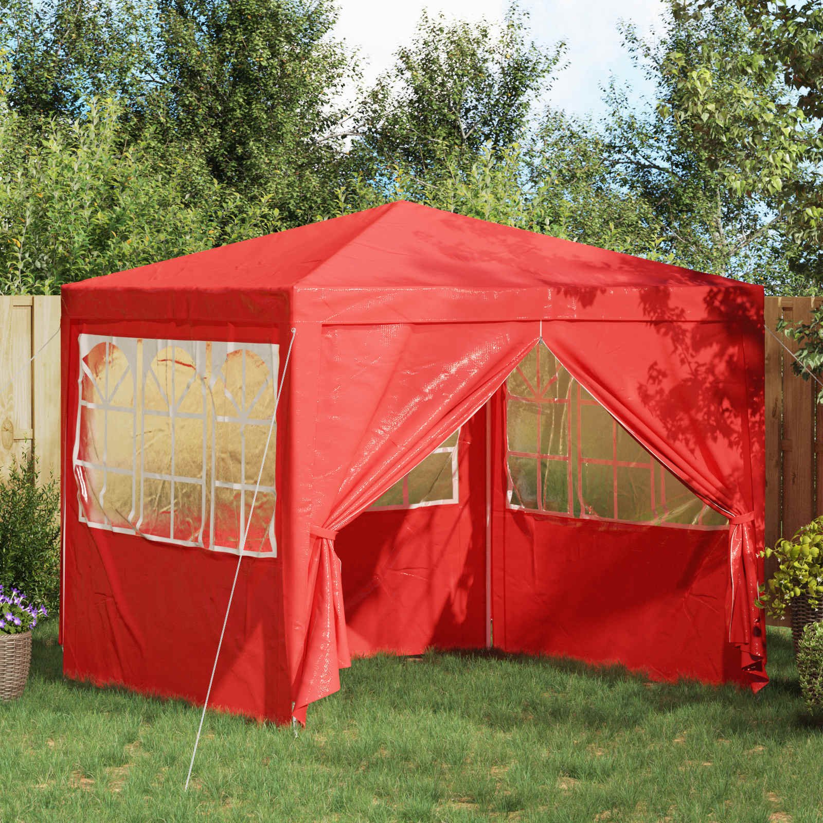 Walplus 250 x 250 x 240 cm PE Steel Frame Garden Party Tent - Red
