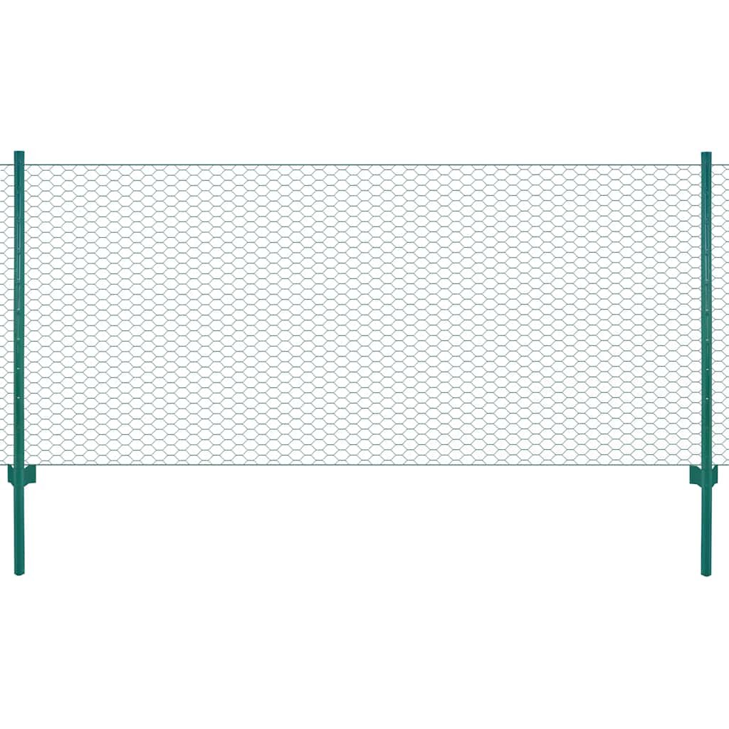 Walplus Powder Coated Steel Wire Mesh Fence with Posts - Green - 25 x 0.5 m