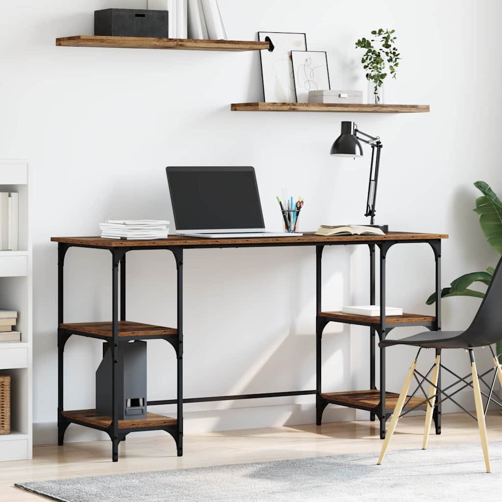 Walplus Engineered Wood Desk Bedroom Storage - Dark Wood - 140 x 50 x 75 cm