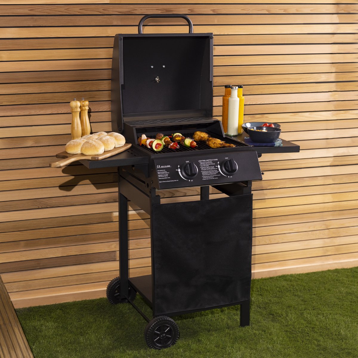 Charles Bentley Deluxe Auto Ignition 2 Burner Gas Steel BBQ Grill - Black