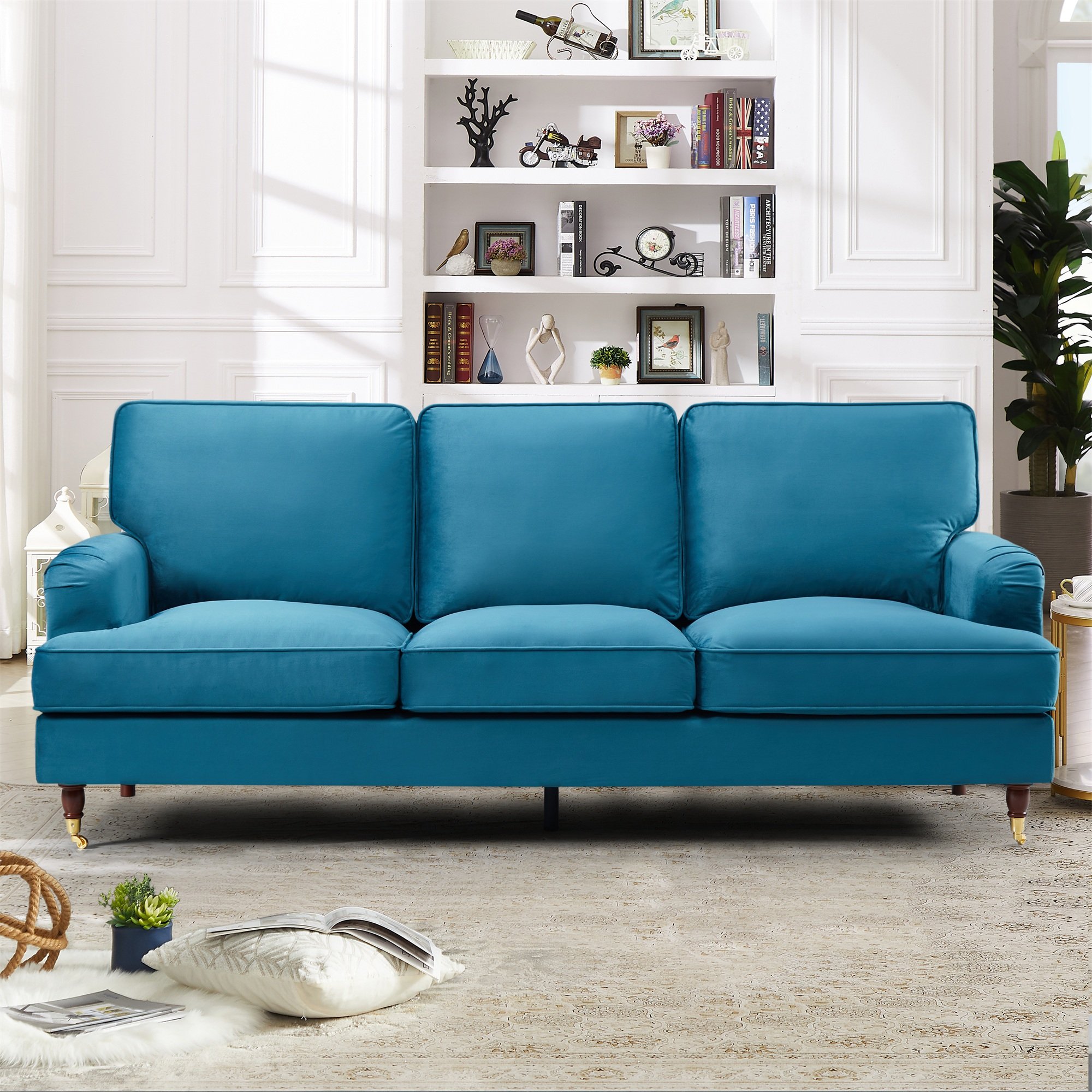 Artemis Home Woodbury 3 Seat Velvet Fabric Sofa - Teal