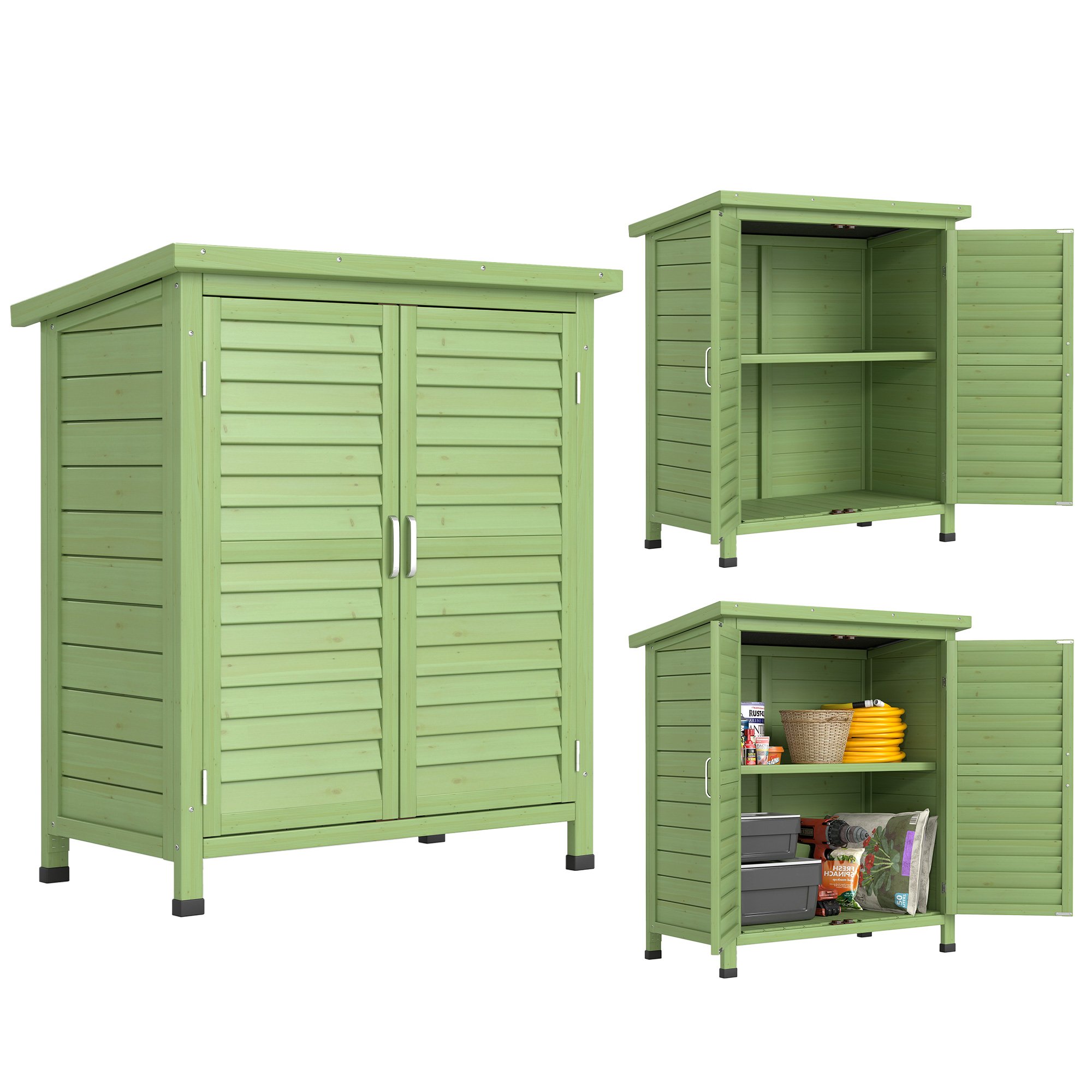 Outsunny Fir Wood Garden Storage Shed with 2 Door – Green