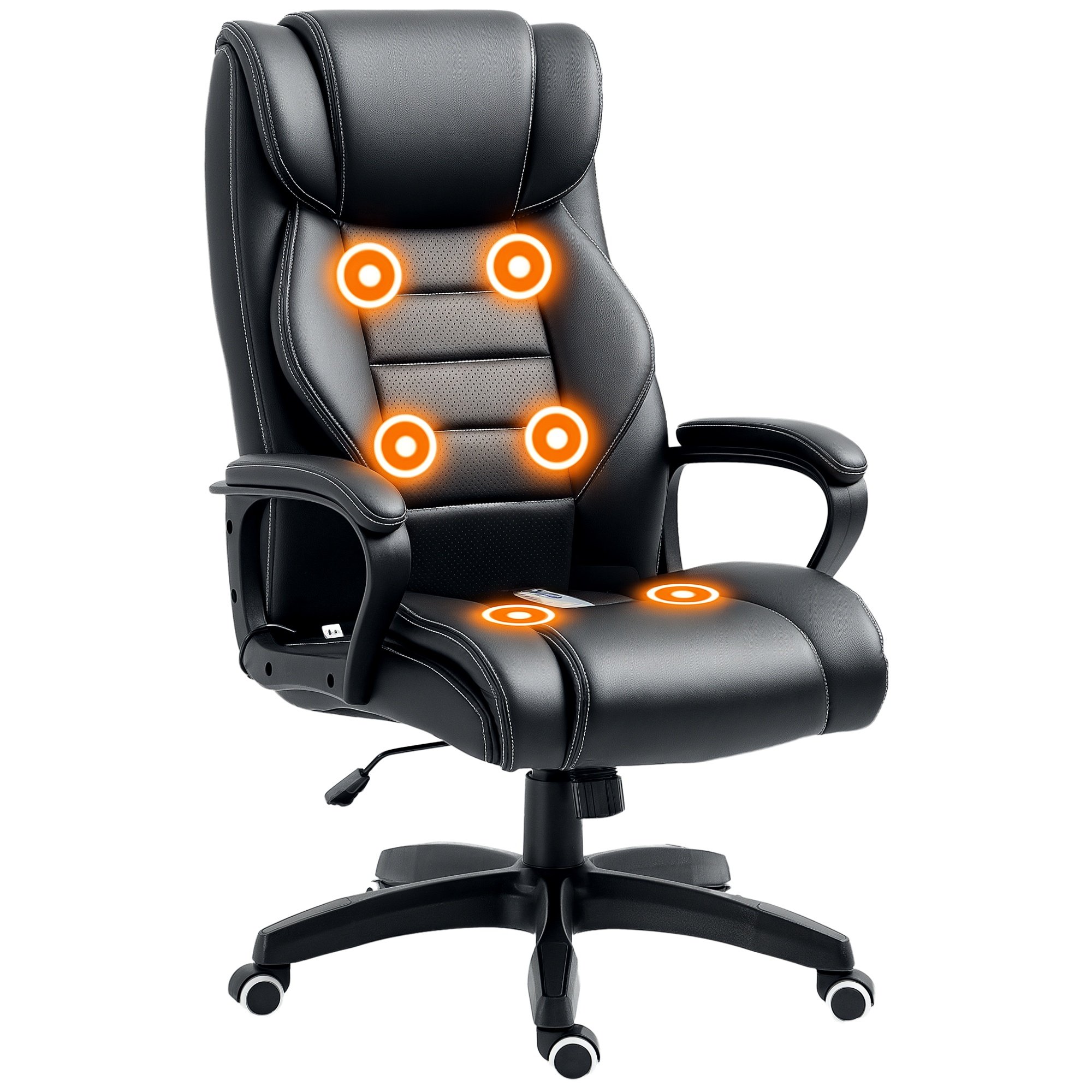 Vinsetto 6 Point Maaasge PU Leather Computer Desk Chair - Black