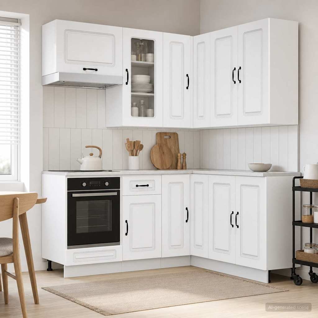 Walplus 8 Piece Engineered Wood Kitchen Unit Set - White